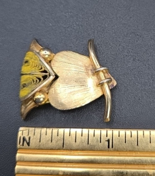 Vintage Signed CW 12K Gold Filled, Filigree Owl Pin Brooch