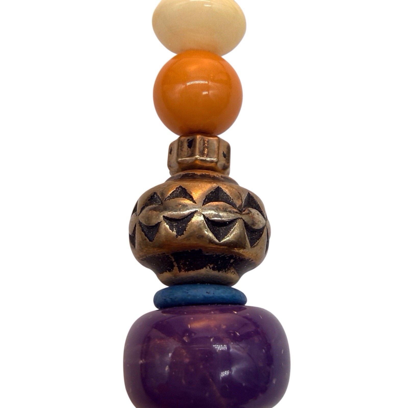 Vintage Carole Dauplaise Necklace BOHO Tibetan Prayer Bells Wood Ceramic Bead B3