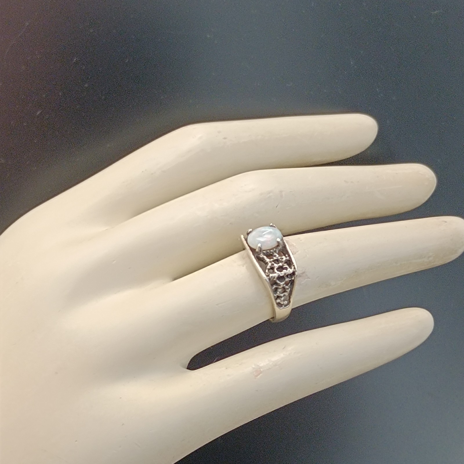 Vintage Opal Ring Silver Brutalist Modernist Israeli Men’s Pinky Women Abstract