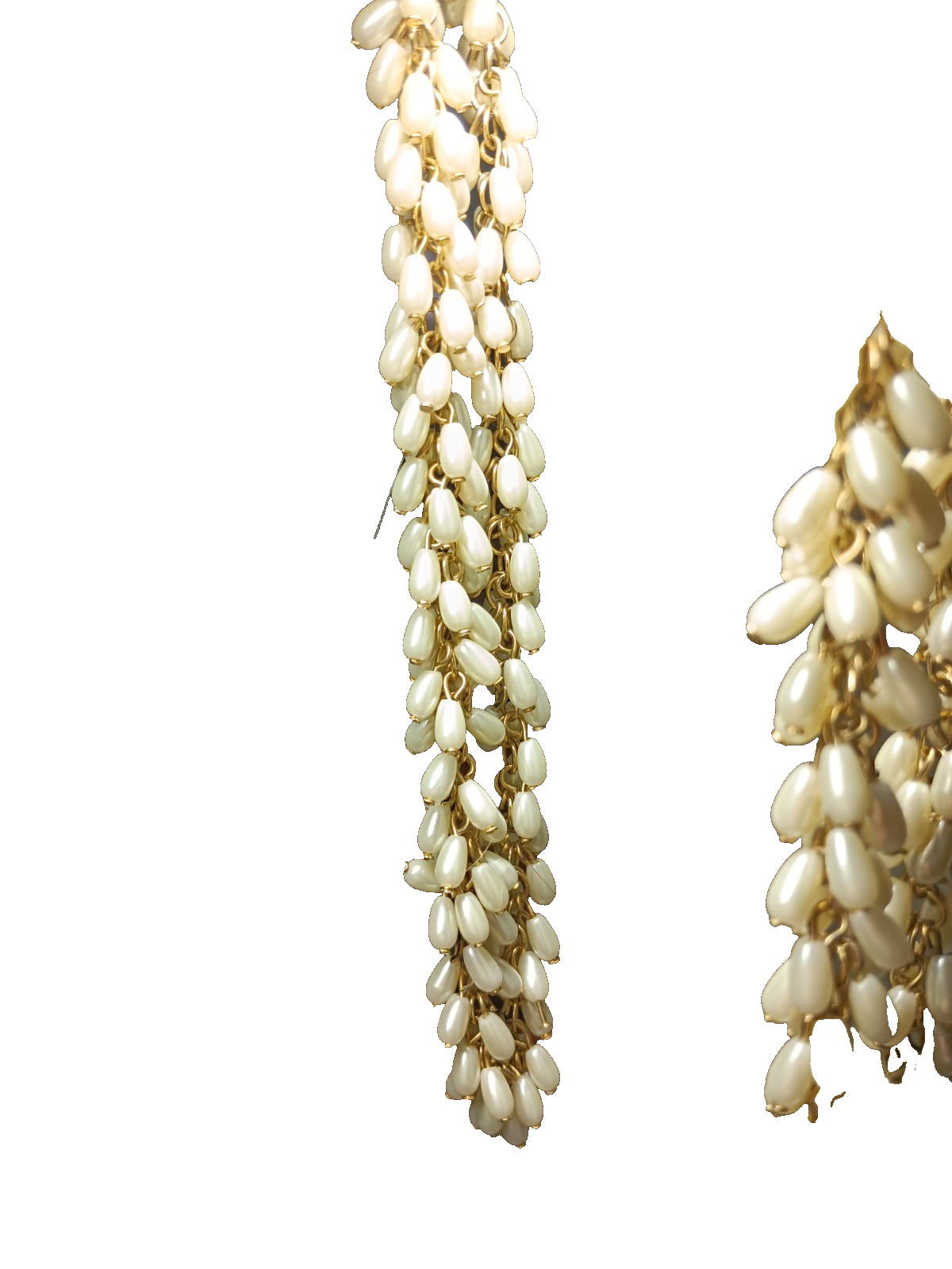 Talbots Vintage Long Faux Rice Pearl Cluster Statement Necklace Gold Tone 36″