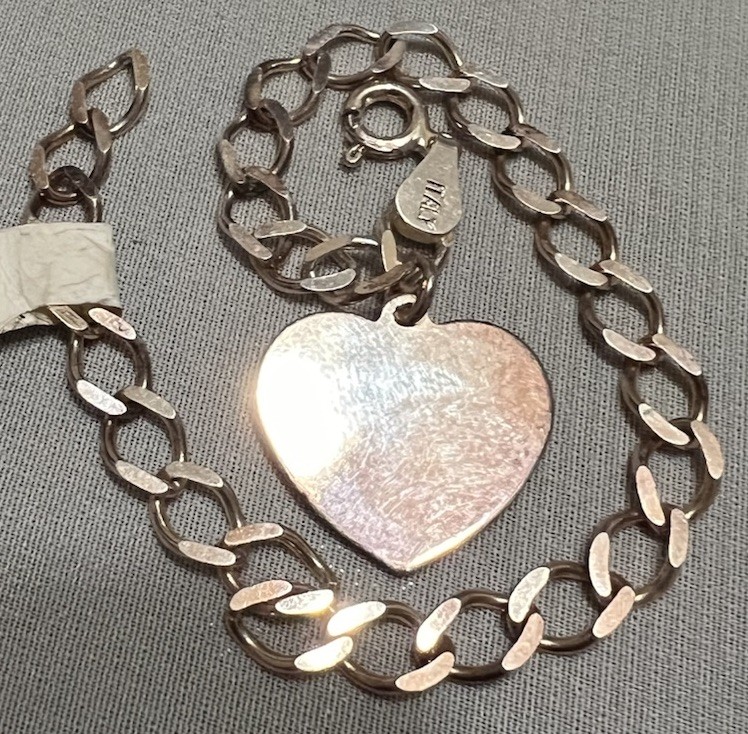 6 & 3/4″ ITALY Sterling Silver HEART Starter CHARM BRACELET Vintage w/ Tag
