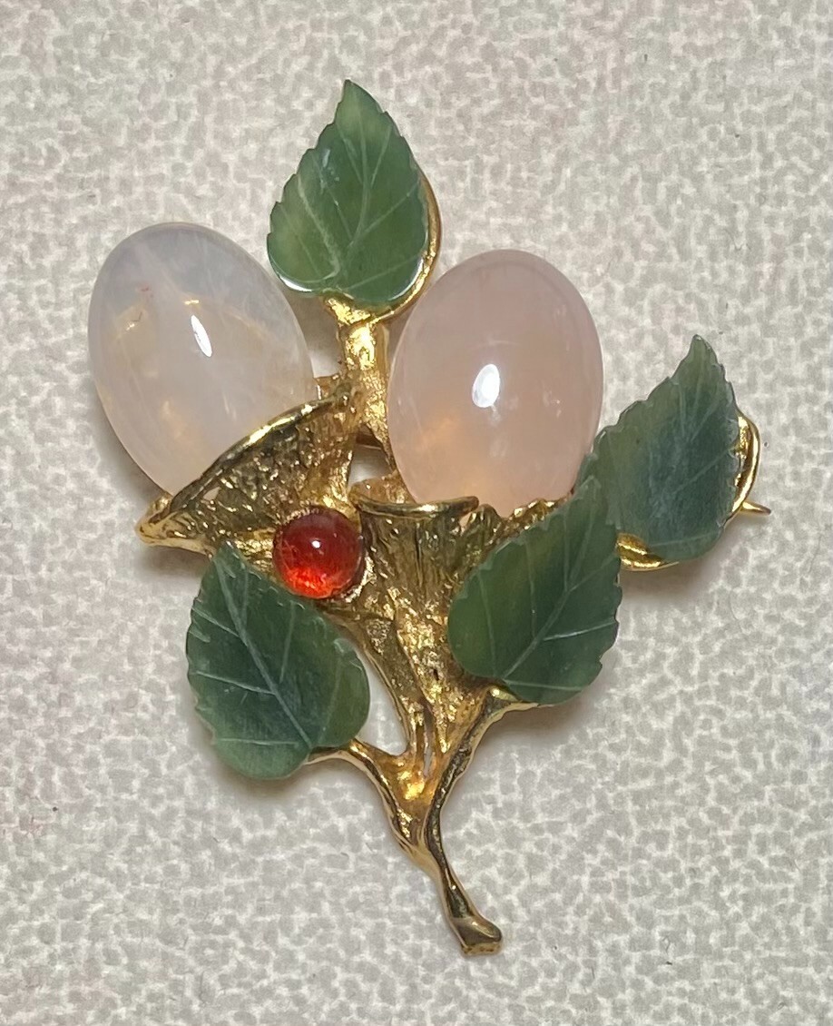 AUTHENTIC SWOBODA FLOWER BROOCH ~ ROSE QUARTZ, GARNET, JADE ~ STUNNING!