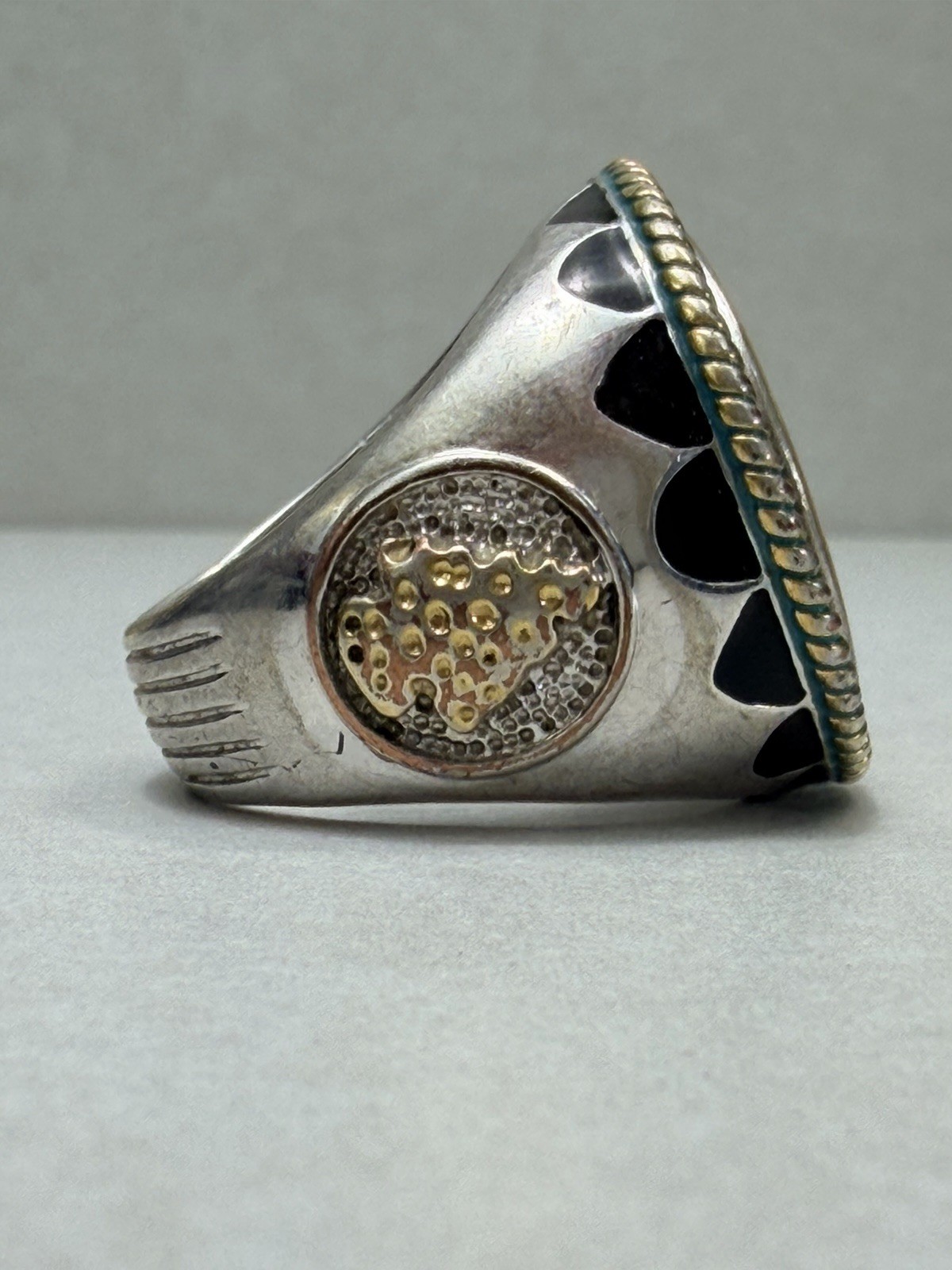 Vintage Buffalo Nickel Style Statement Ring Silver Tone Sz 11