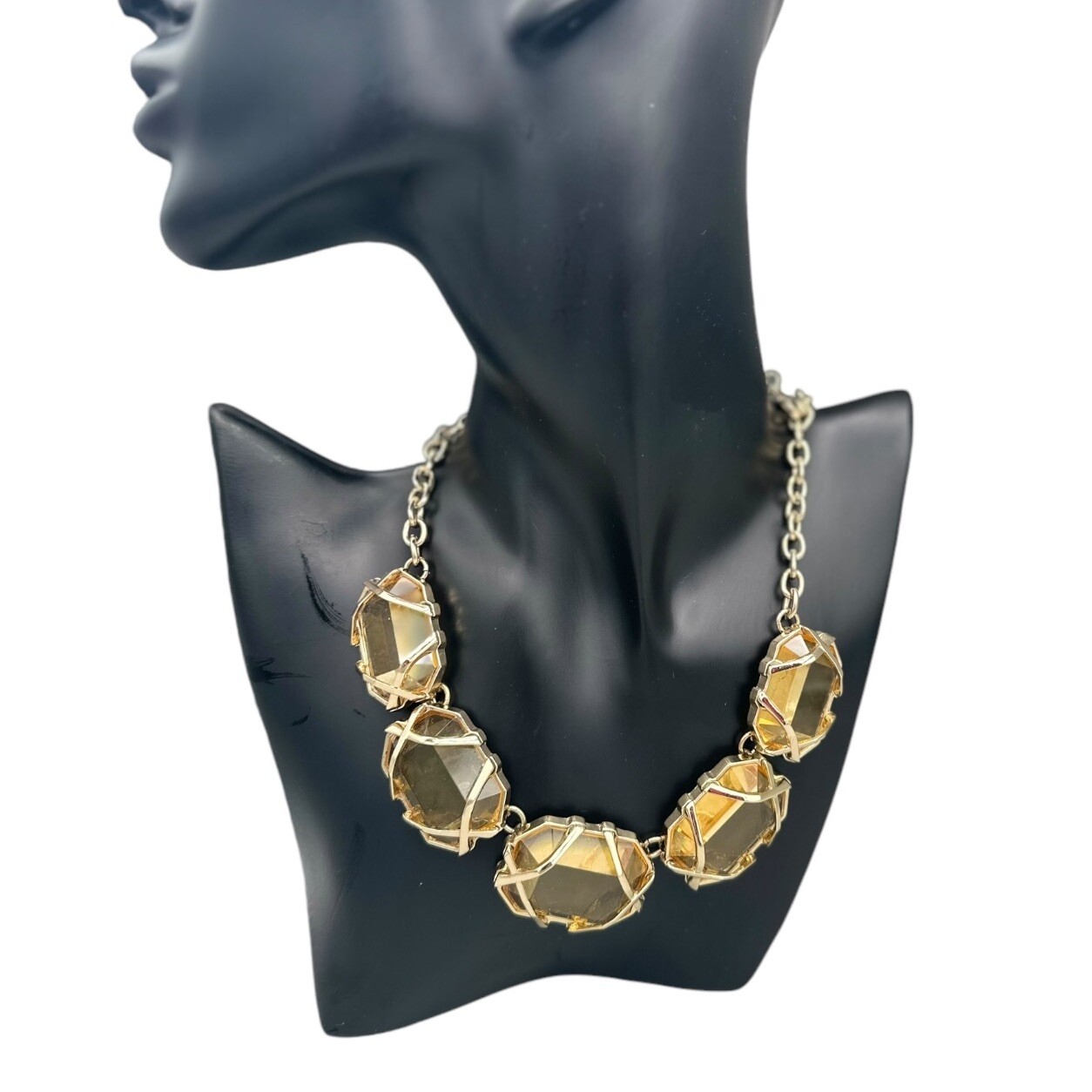 Anne Klein Statement Necklace Gold Tone Whiskey Topaz Yellow Clear Crystal Stone