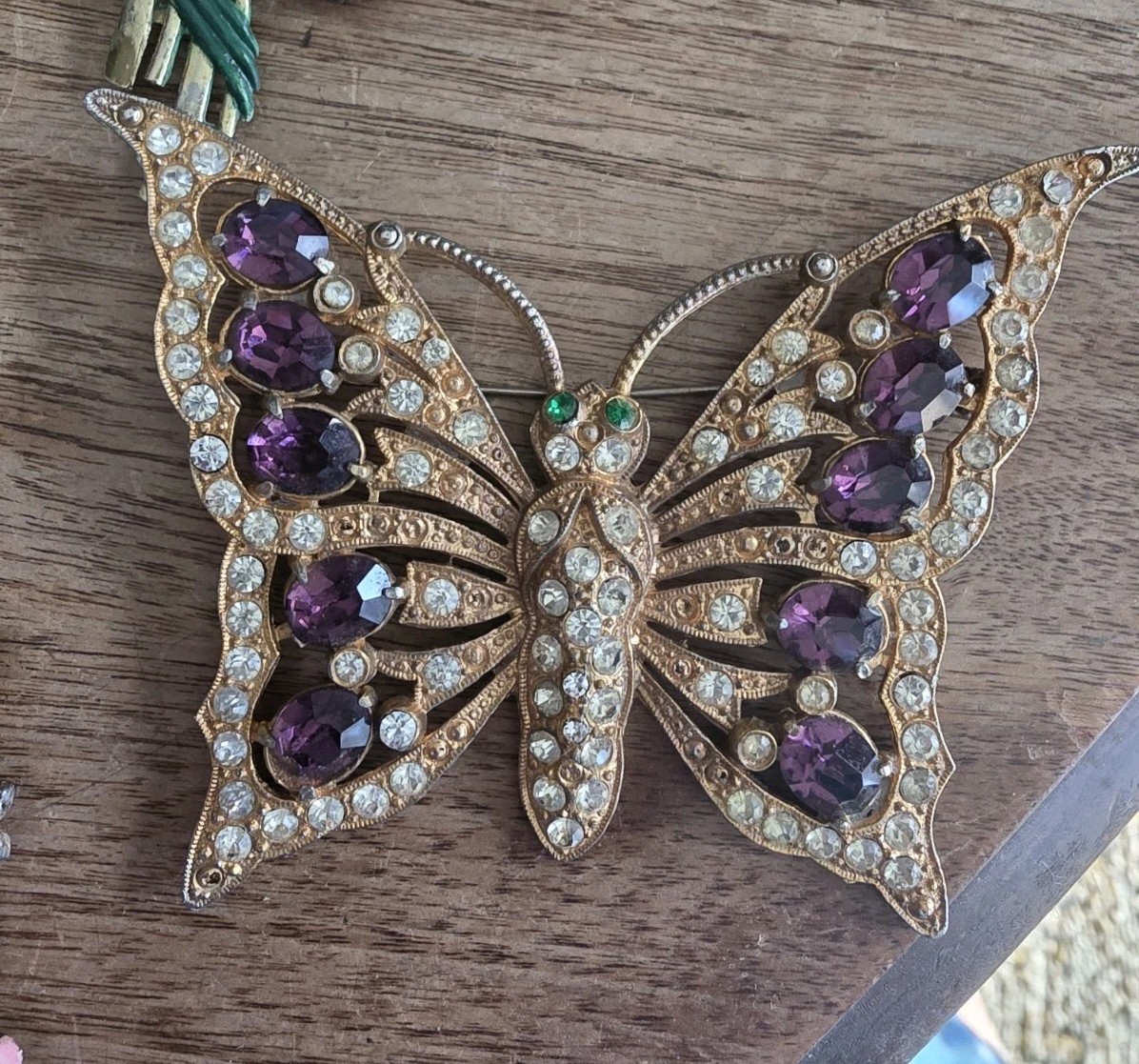 Huge Goldtone Deco Butterfly Brooch 4 In Span