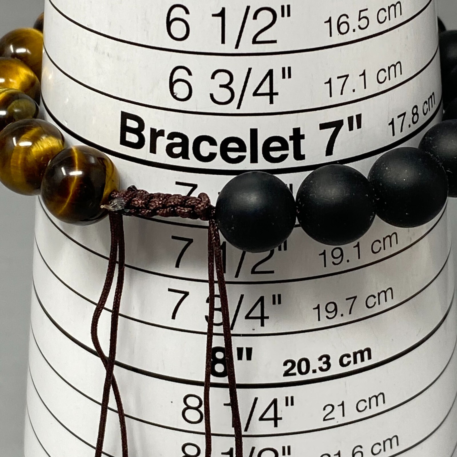 Mixed Stone Bracelet Gold Tigers Eye Black Matte Beads Buddha Head Slide 7-8″
