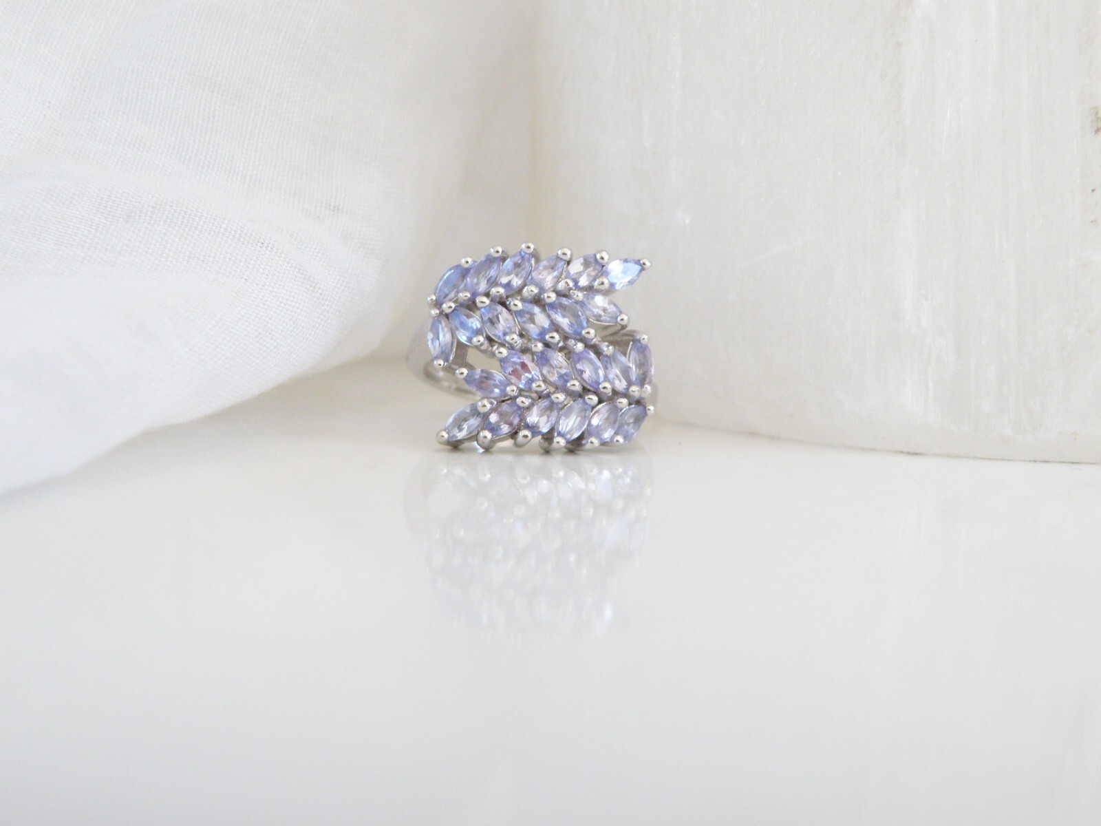 Sterling Silver 925 Natural Heated Tanzanite Leaf Vine Wrap Pinky Ring Size 6.5