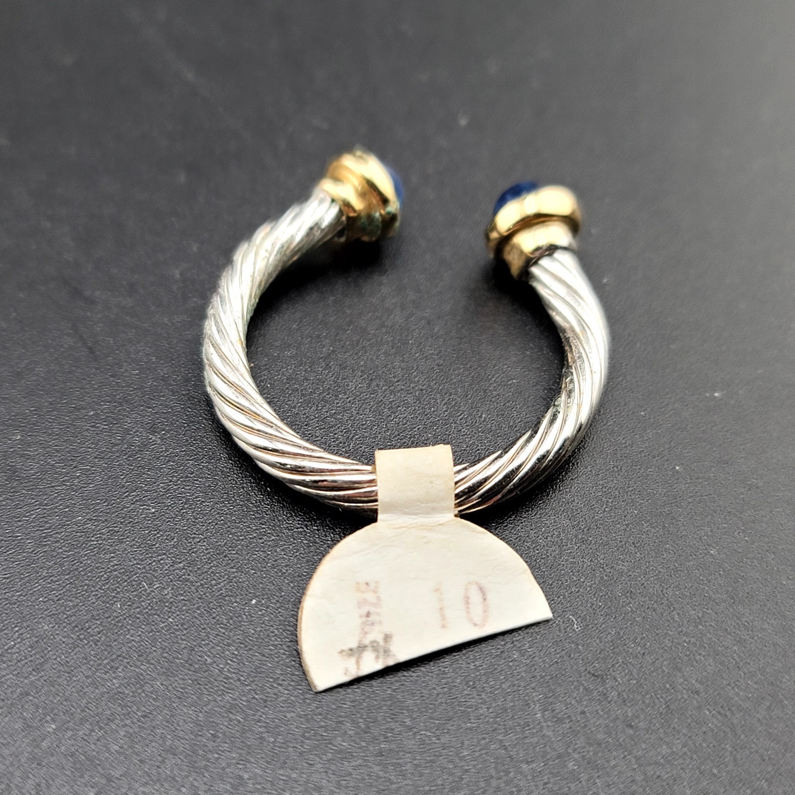 Vtg Sz 10 Cuff Ring ESPO Blue Glass Cabochon Mogul Fashion Jewelry ESPOSITO
