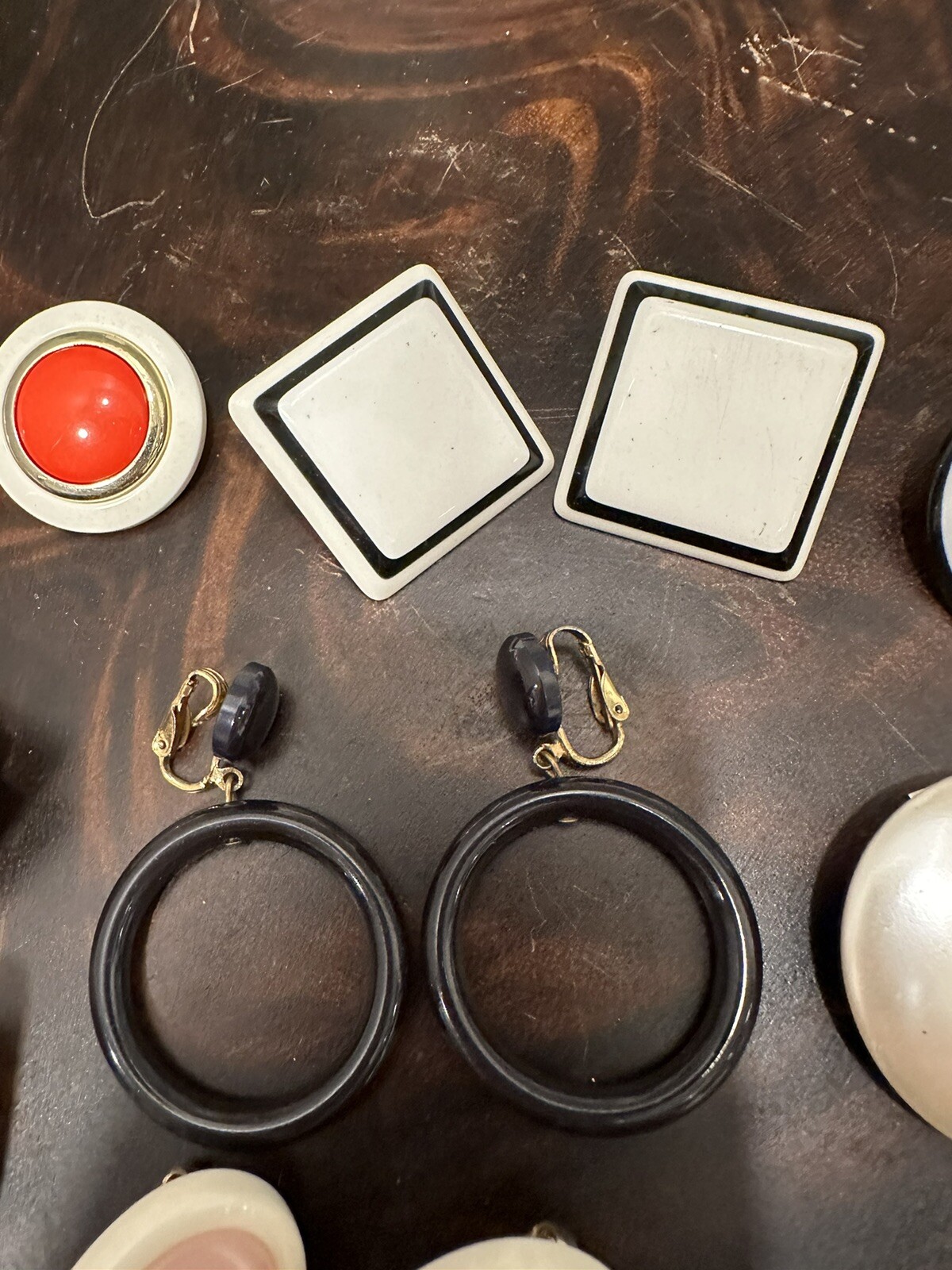Vintage 60’s-80’s Mod Disc Lucite Resin Wood Clip On Earring Lot (8 prs)