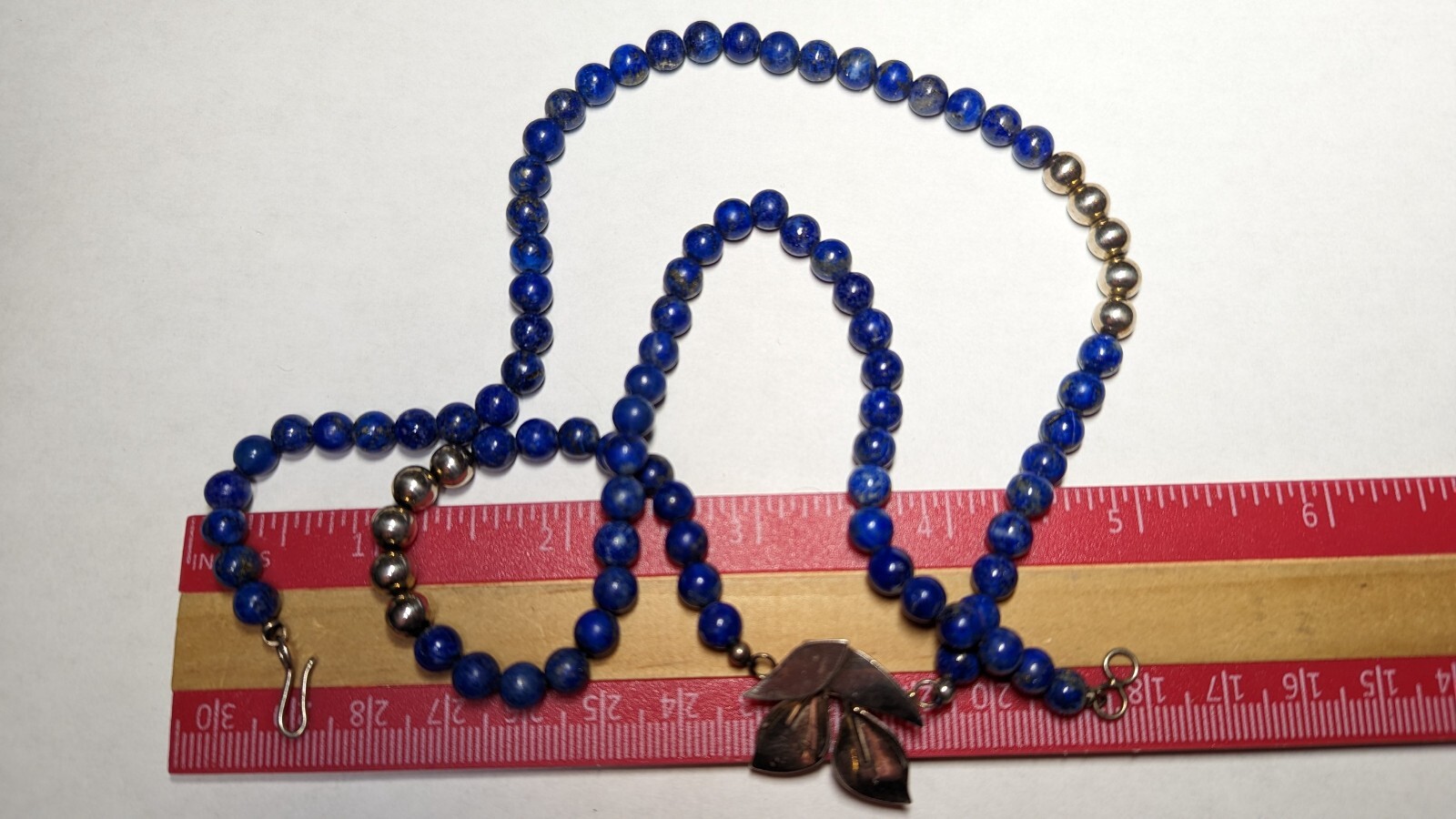 VINTAGE LAPIS LAZULI NECKLACE ABOUT 22 1/2″ LONG STERLING SILVER HALLMARKED