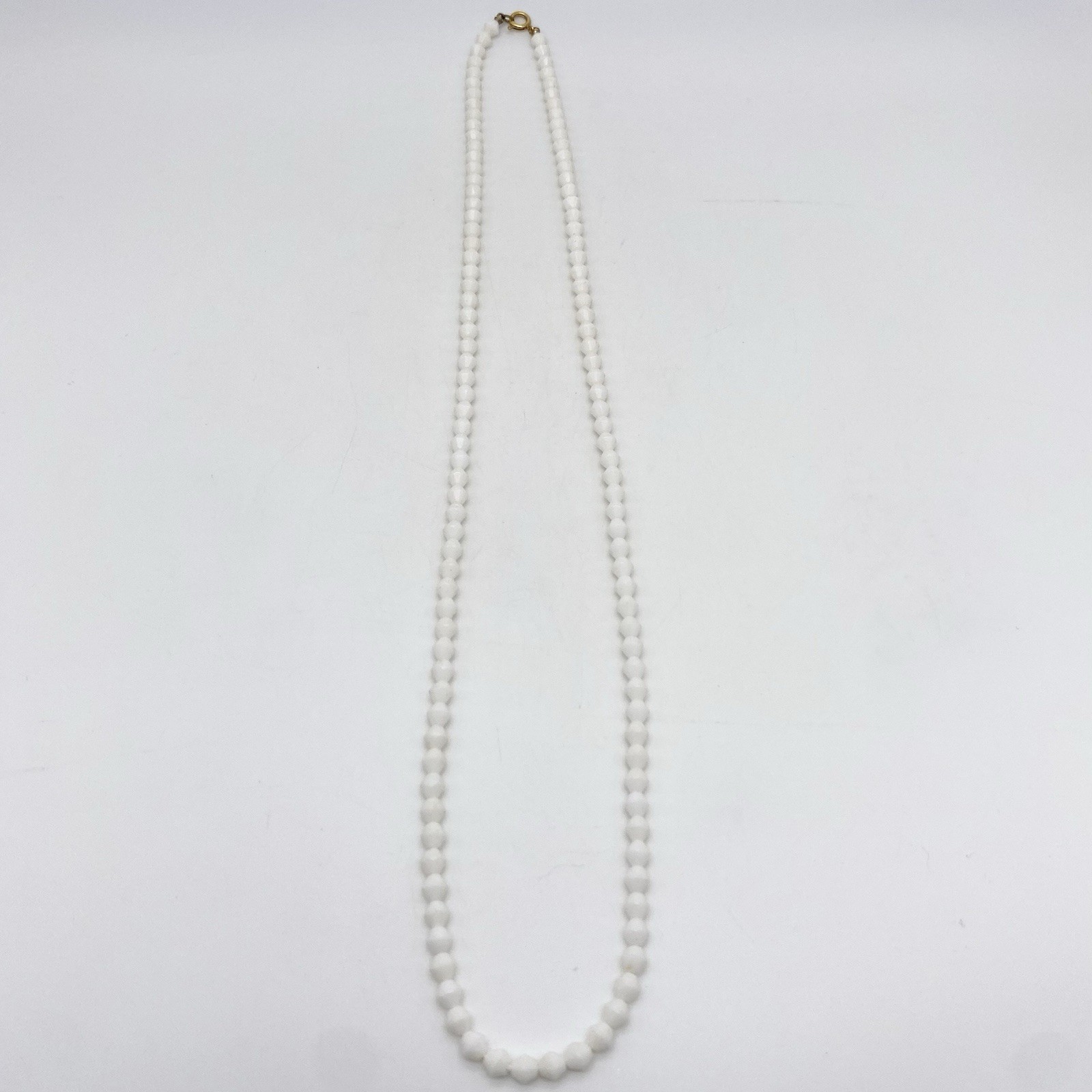 Vintage Necklace White Milkglass Bicone Beads Retro Jewelry 25”