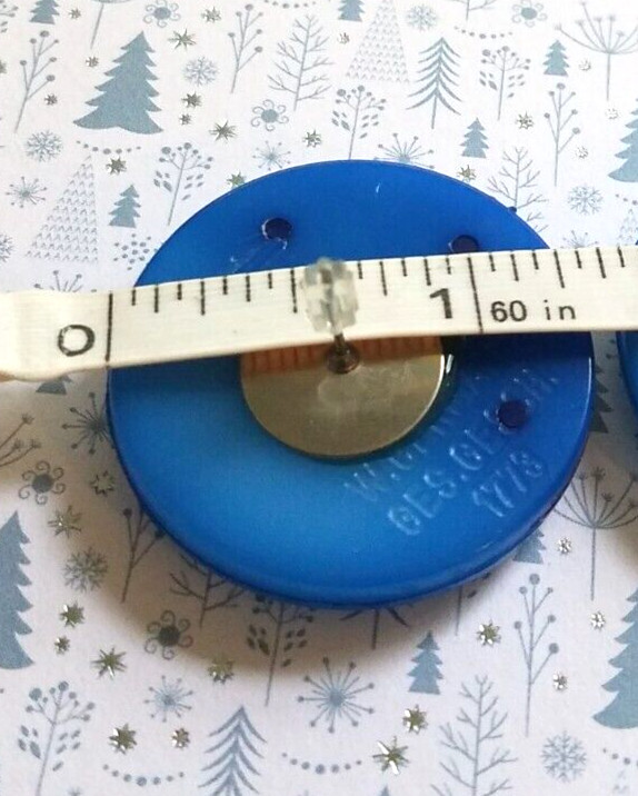 Vtg 1950’S Signed West Germany Ges Gesch 1773 Two Tone Blue Post Earring Round