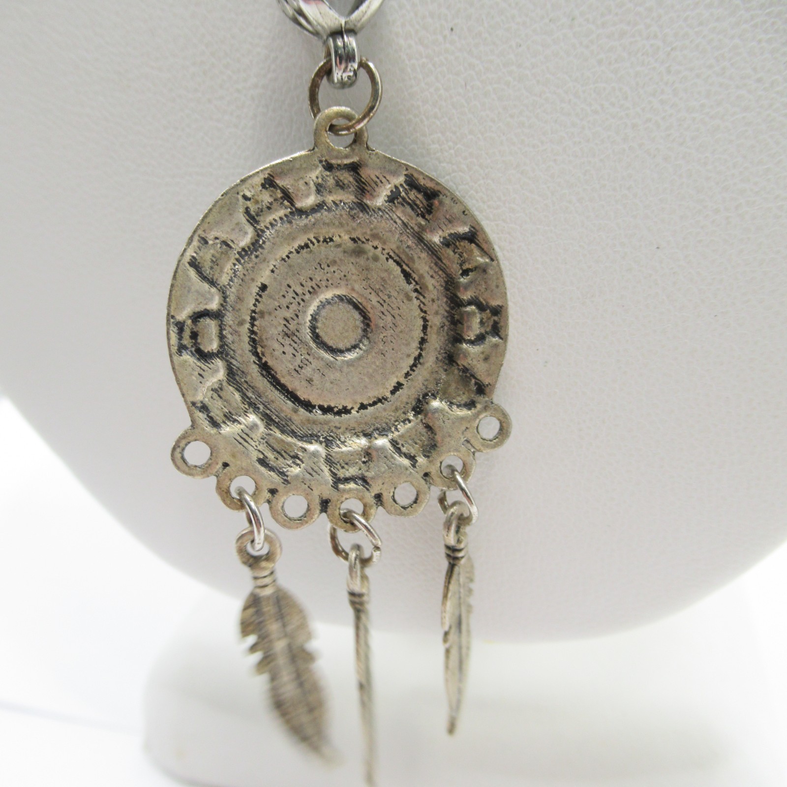 South Western Style Pendant Necklace Faux Turquoise Feathers