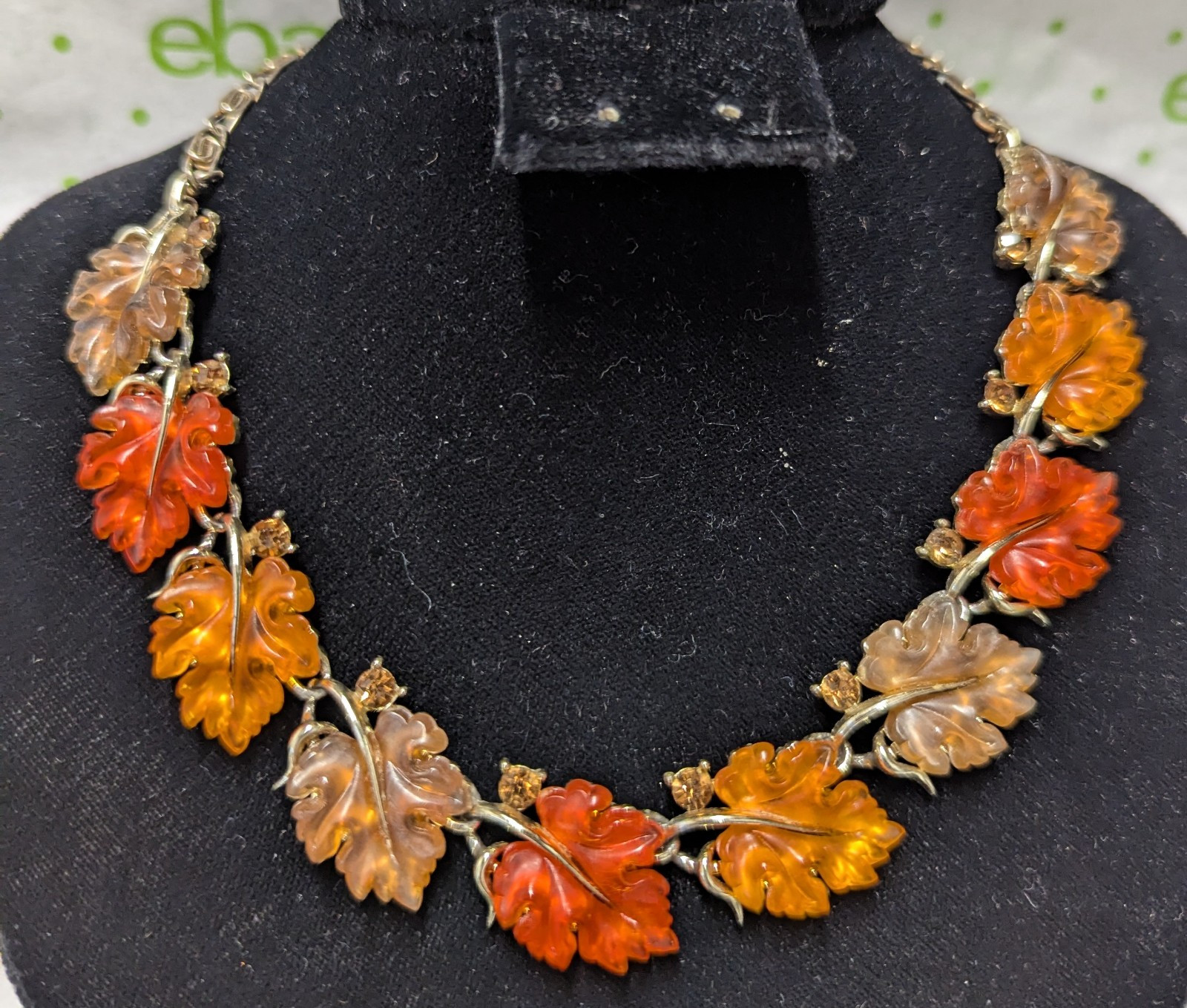 Lisner Leaf Lucite Bracelet and Necklace Goldtone Fall Colors