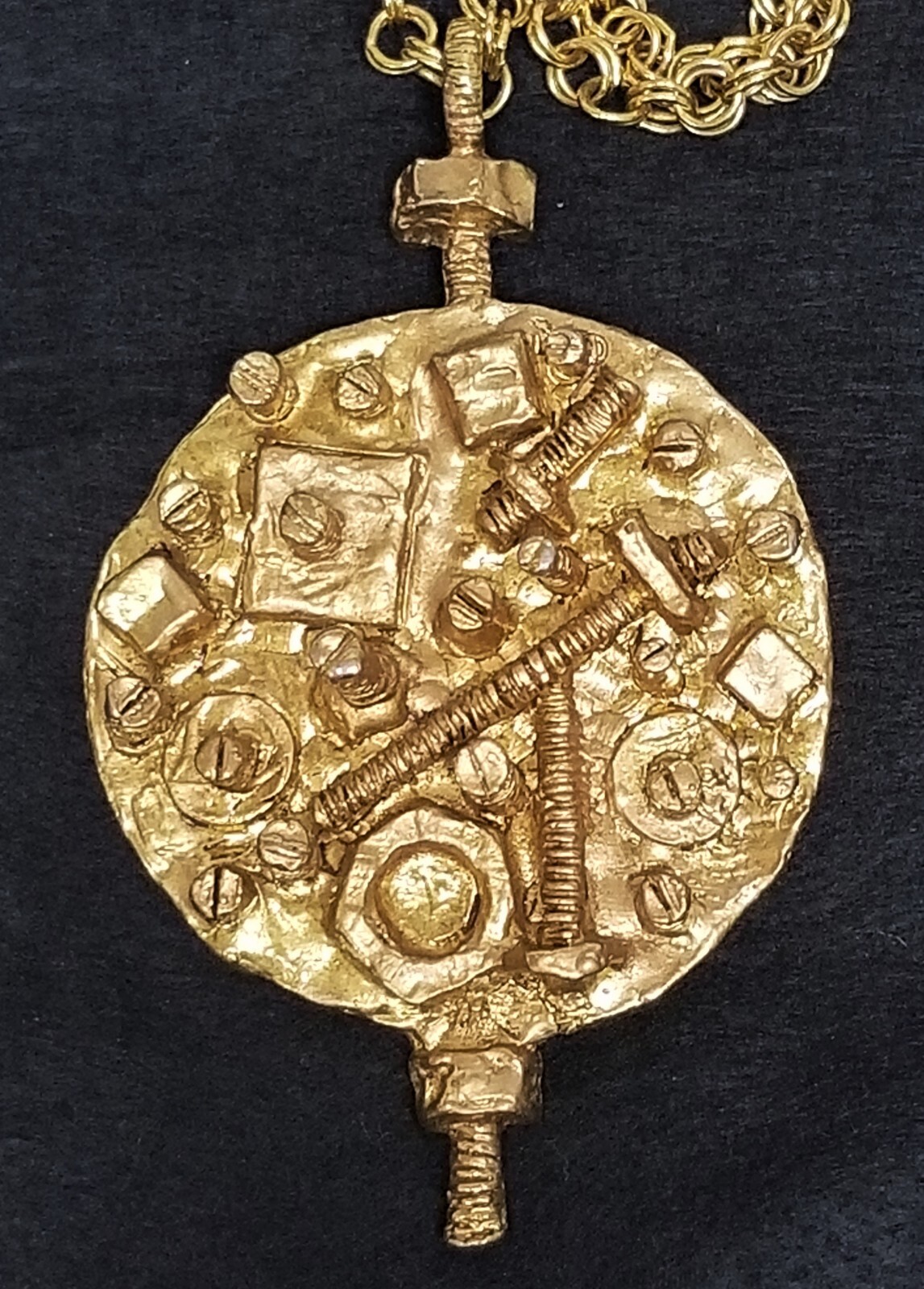 Vintage 1960’s Erwin Pearl Steampunk Modernist “Nuts & Screws Pendant Necklace