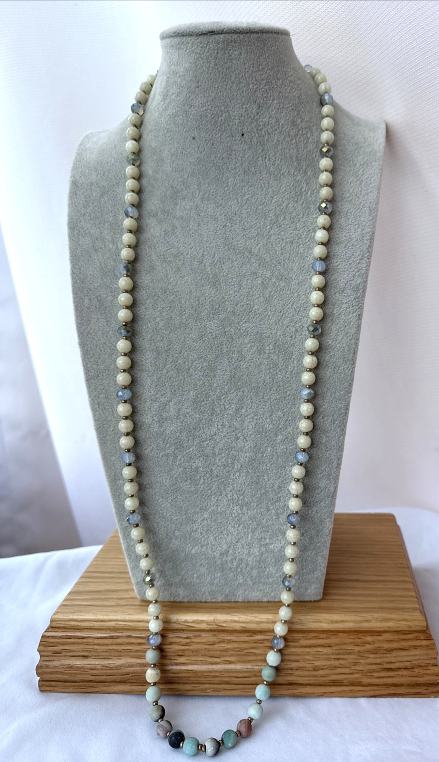 VTG Faceted Mixed Glass & Crystals Aventurine Jasper Quartz Stone long Necklace