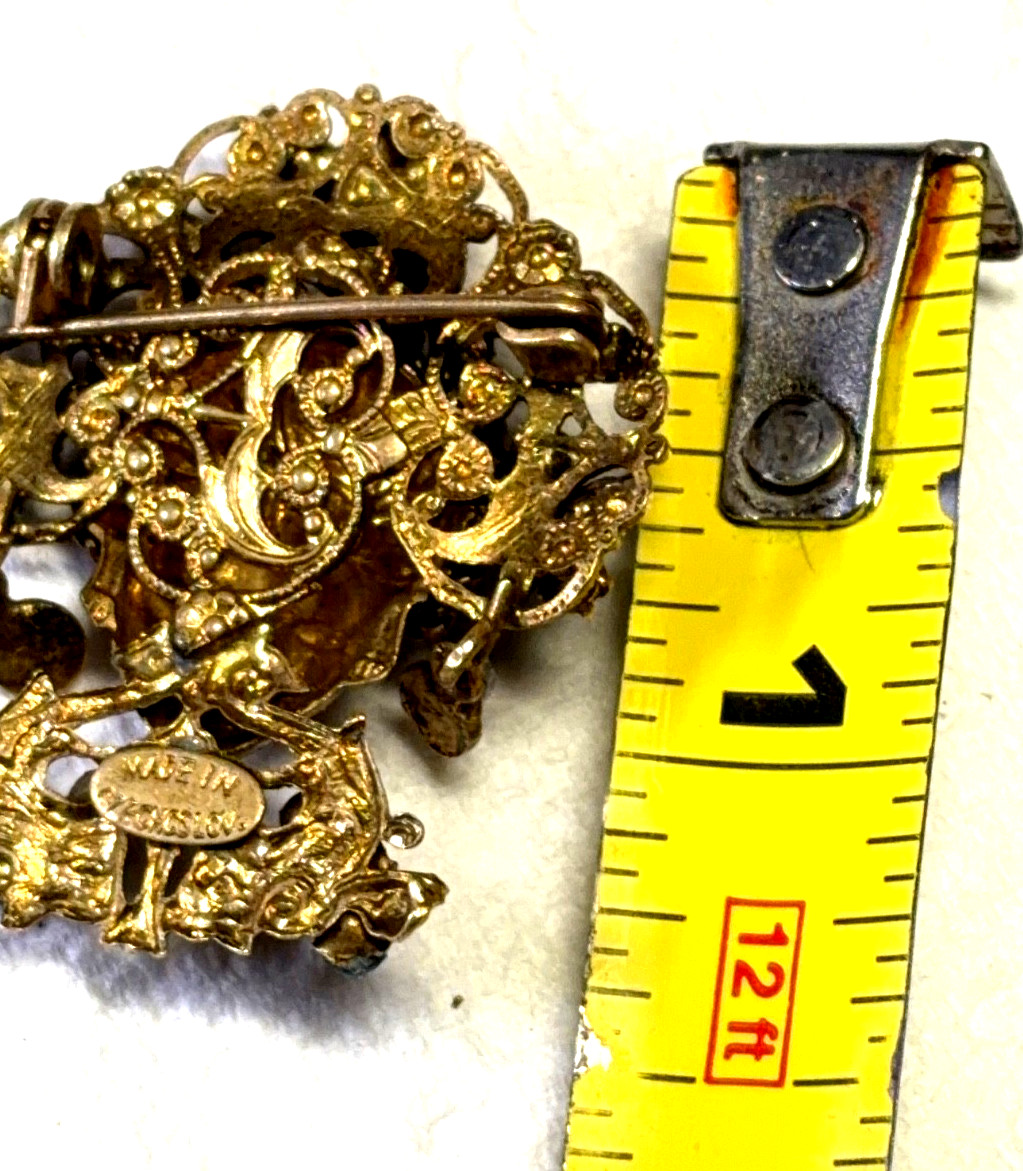 Antique Czech Art Deco Bohemian Glass Filigree Enamel Brooch Turban Sultan 1920s