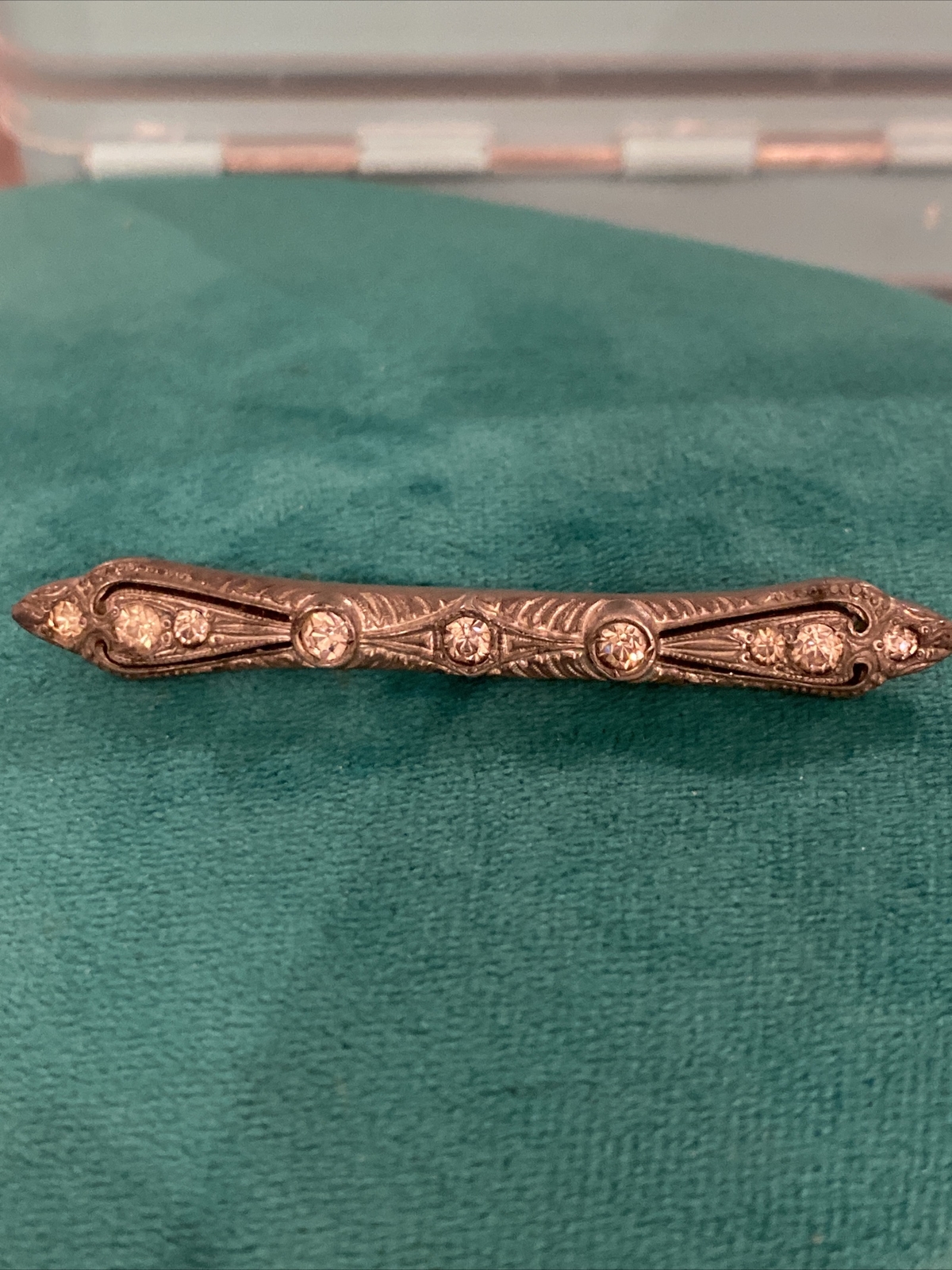 Antique Art Deco FISHSON …. Silverite Rhinestone Bar Pin…Pre 1930