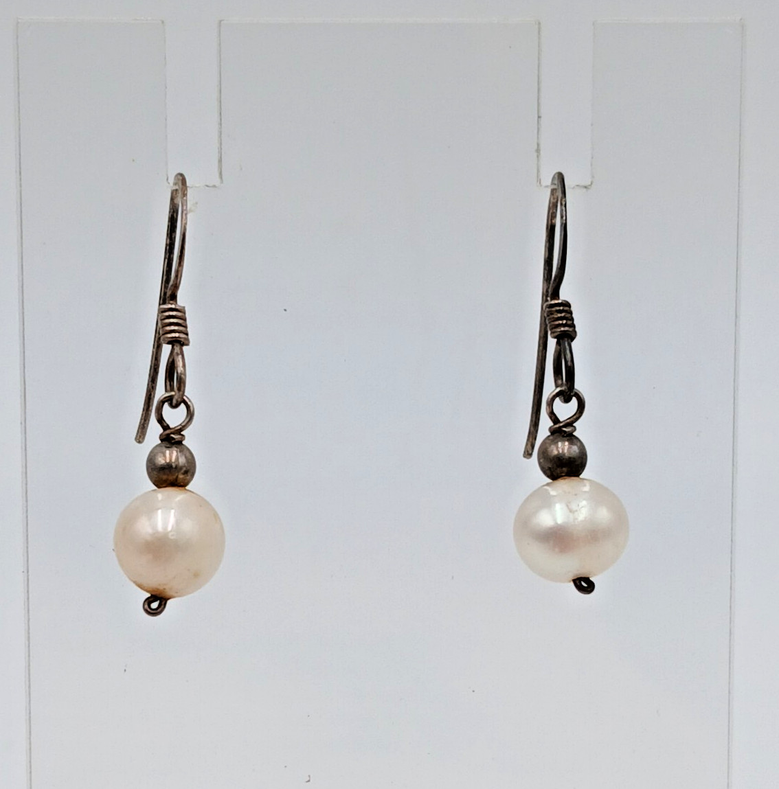 VTG 7mm Pearl Dangle Earrings 1in Drop Sterling Silver French Wire 1.43g Estate
