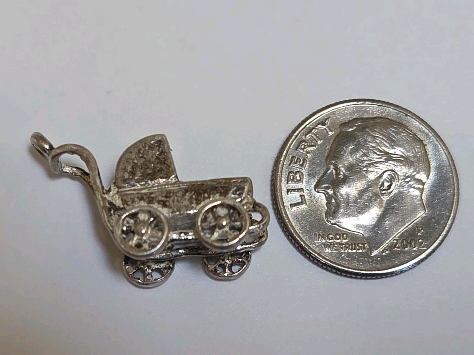 Sterling Silver ~ Baby Carriage Charm ~ Durable Daily Wear ~ VINTAGE