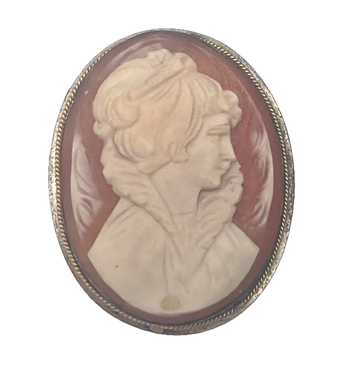 Vintage 900 Silver Cameo Brooch – Hand‑Carved Shell Portrait, Antique