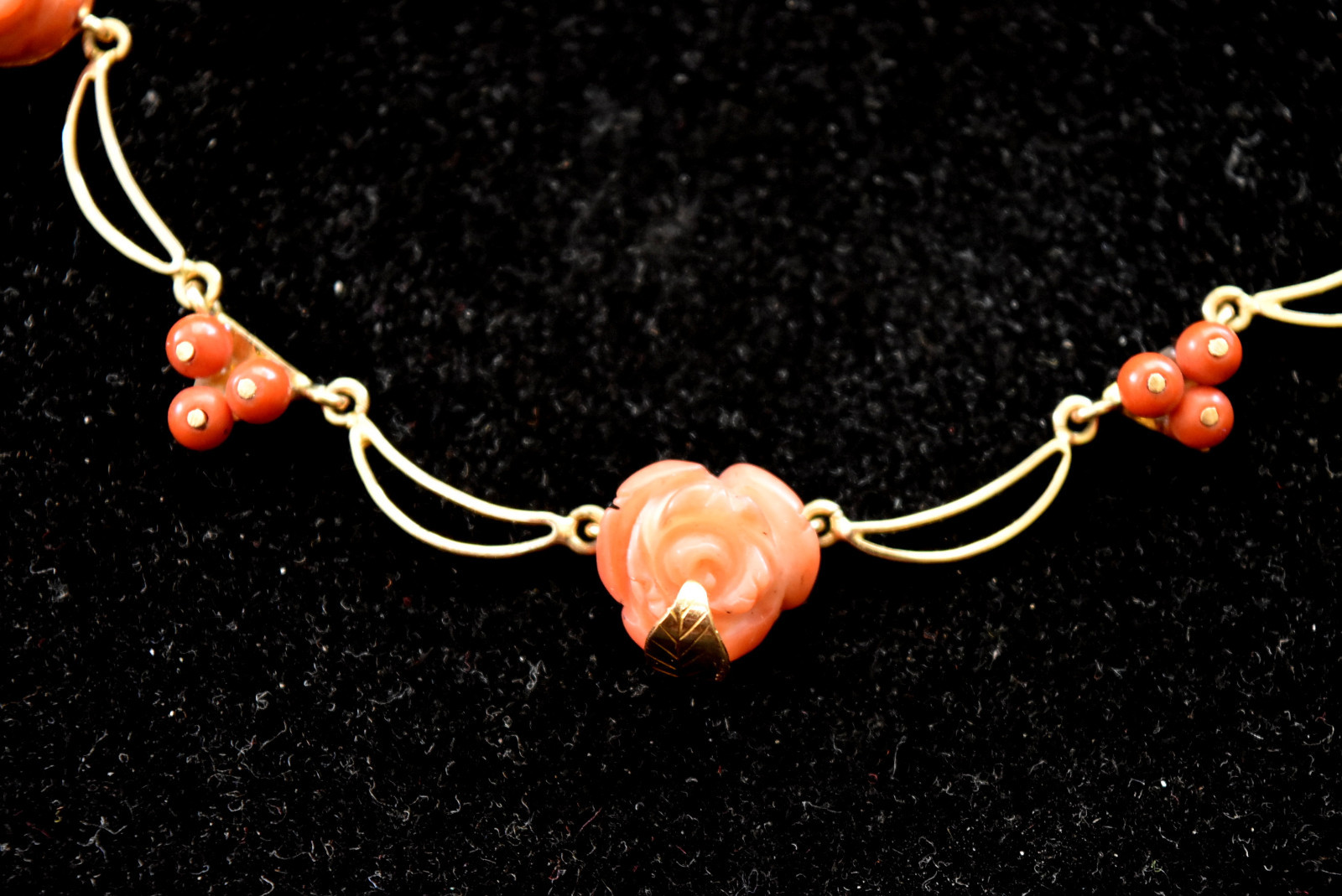 18K Solid Rose Gold and Natural Untreated Coral Necklace, Earrings & Ring Set