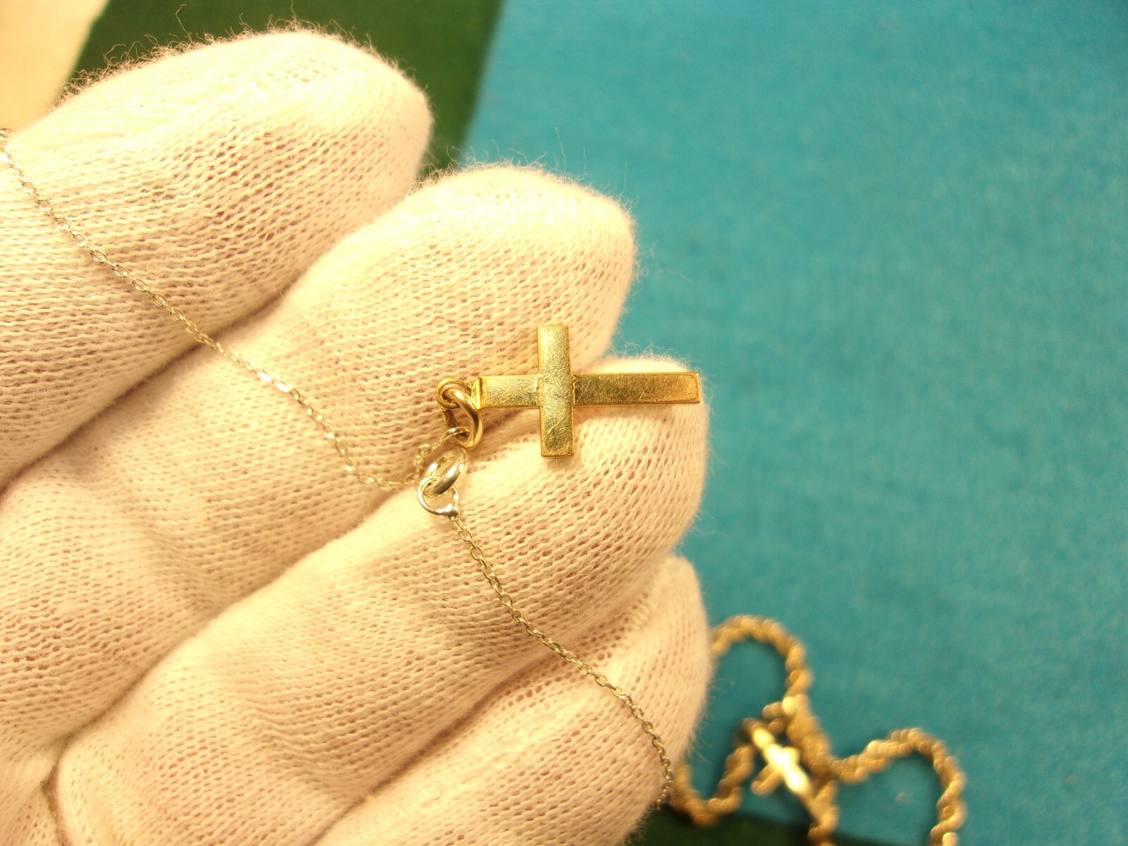 VERY LIGHT WEIGHT VTG STERLING SILVER BRACELET + LITTLE GOLD FILLED CROSS CHARM