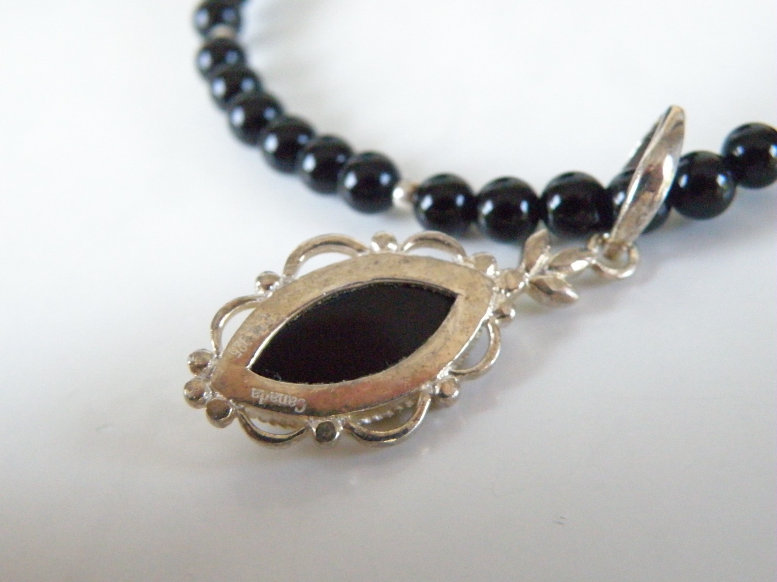 Vintage Sterling Silver 925 Black Onyx Station Bead Necklace