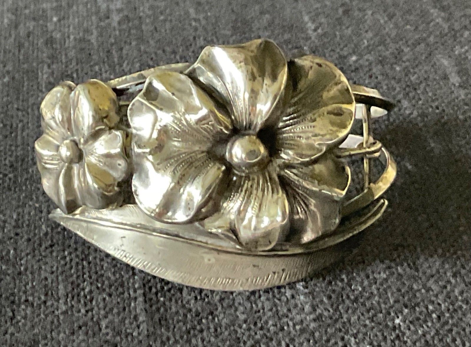Sterling Silver Pansy Flower Wide Cuff Bracelet