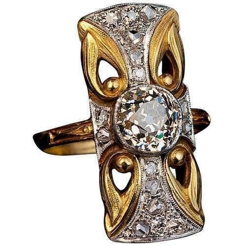 Art Deco 2.10 Ct White Diamond Vintage Engagement Ring 14K Yellow Gold FN