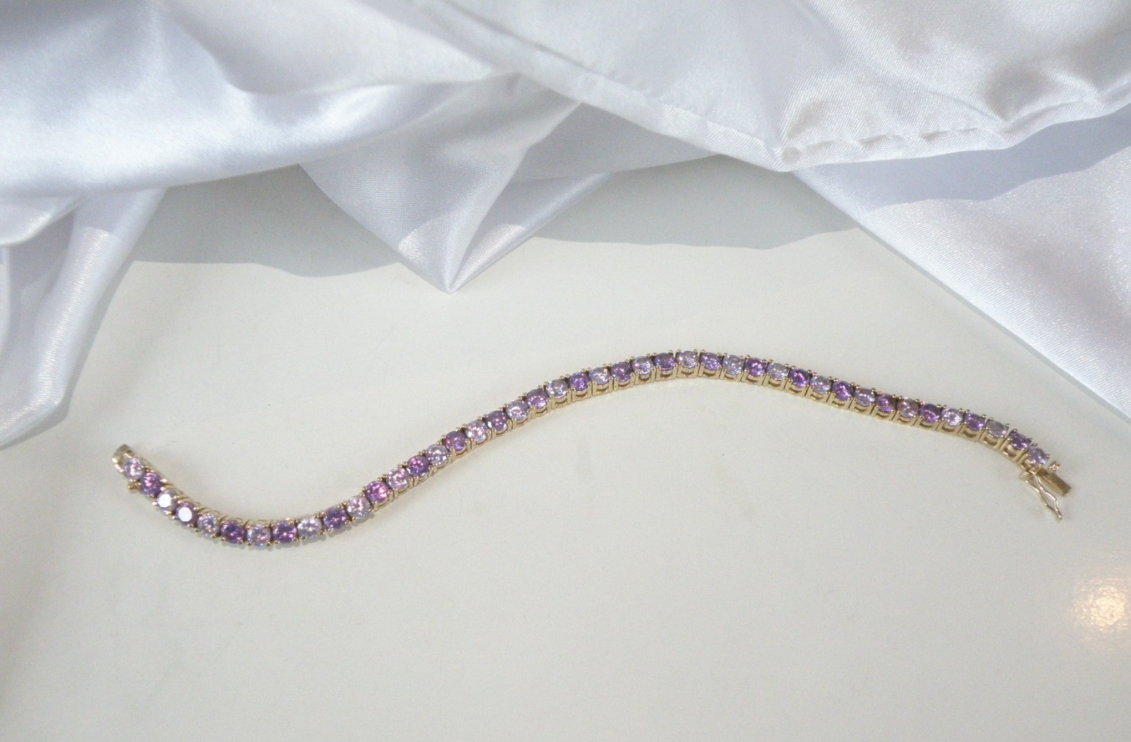 Vintage Sterling Silver 925 Gold Over Amethyst CZ Tennis Bracelet 7.5″