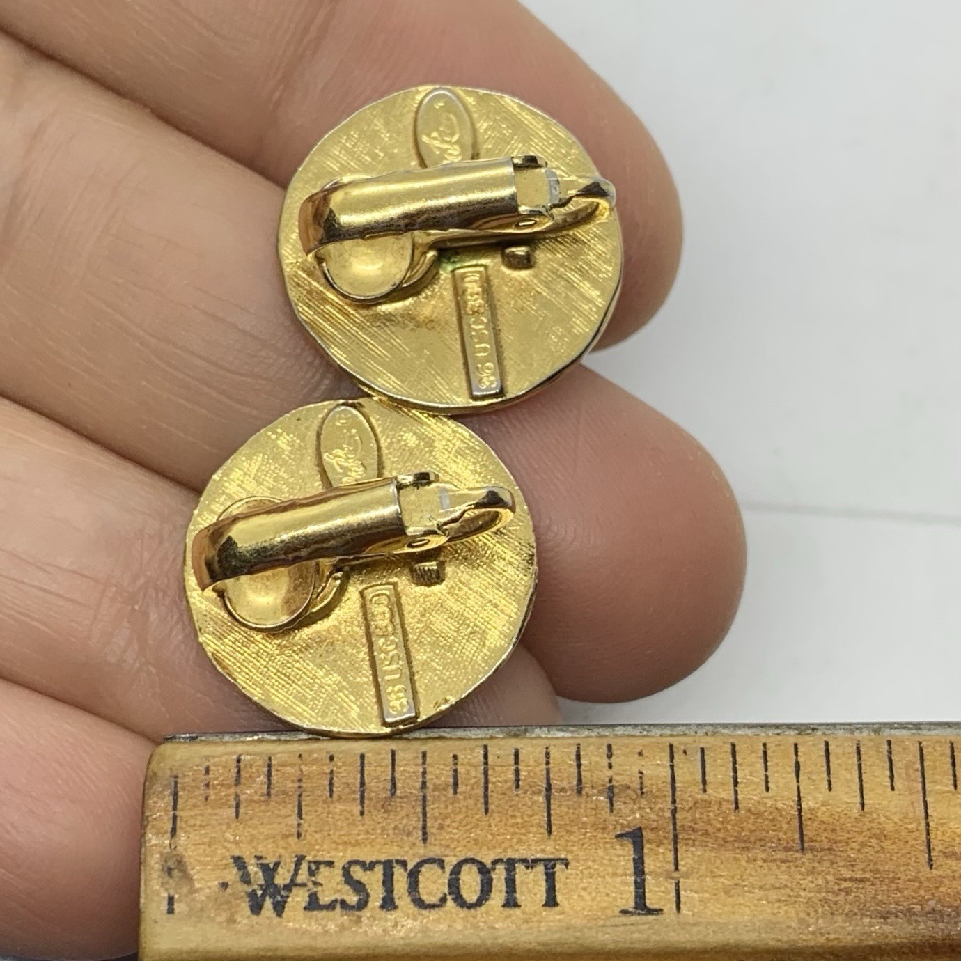 VTG Revere Signed Gold Star Blue Enamel Button Earrings Clip-on