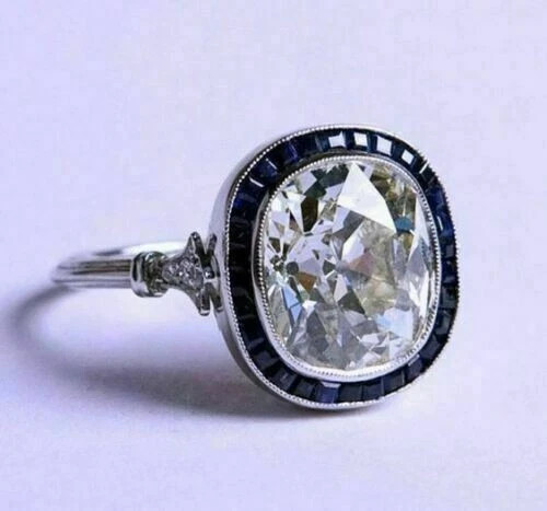 Art Deco Style Cushion Lab Created Diamond 925 Silver Women’s Wedding Gift Ring