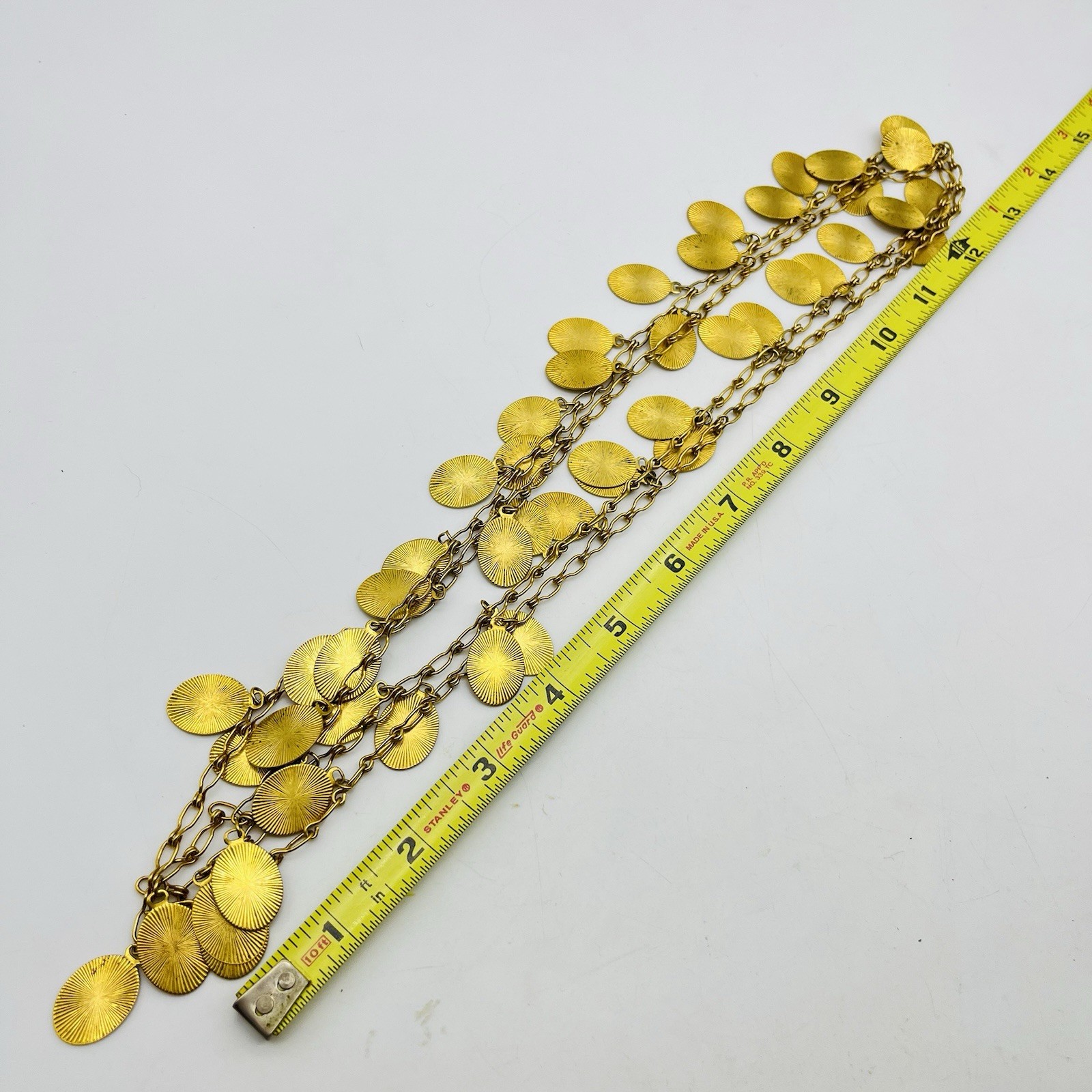 Vintage Coin Link Necklace Gold Tone Etruscan Revival Flapper Opera Length 52″