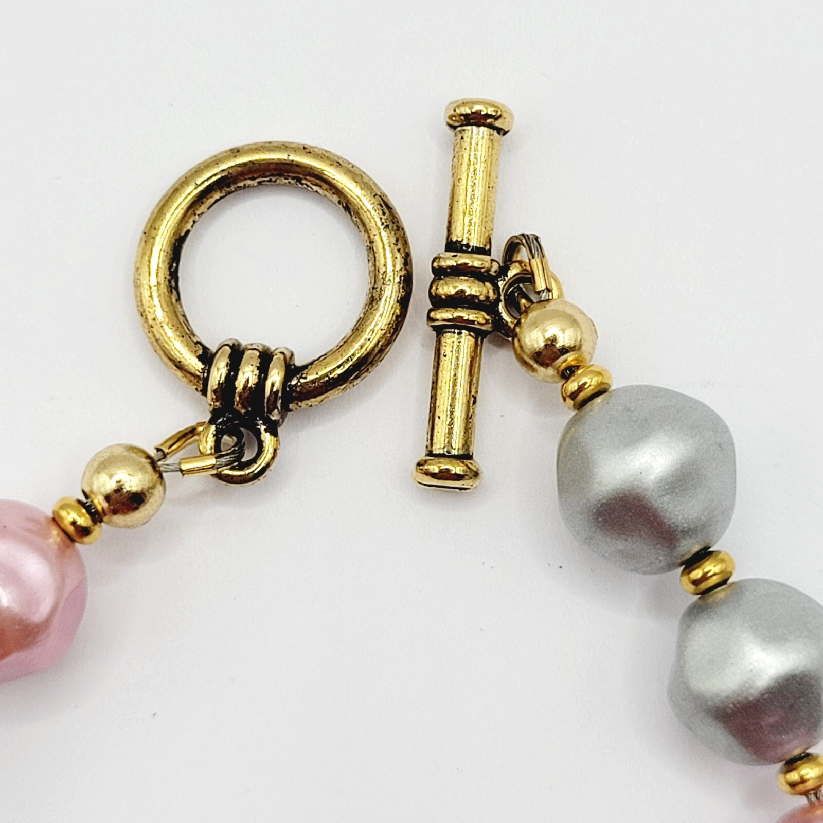 Colorful Glass & Faux Pearl Style Multi Color Shape Bead Vintage Necklace 21 In