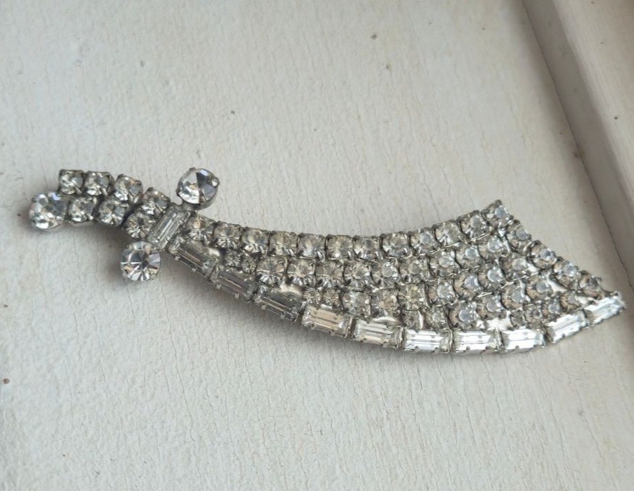 Vintage Crystal brooch Sword or scarf pin glass Rhinestone jewelry elegant gift