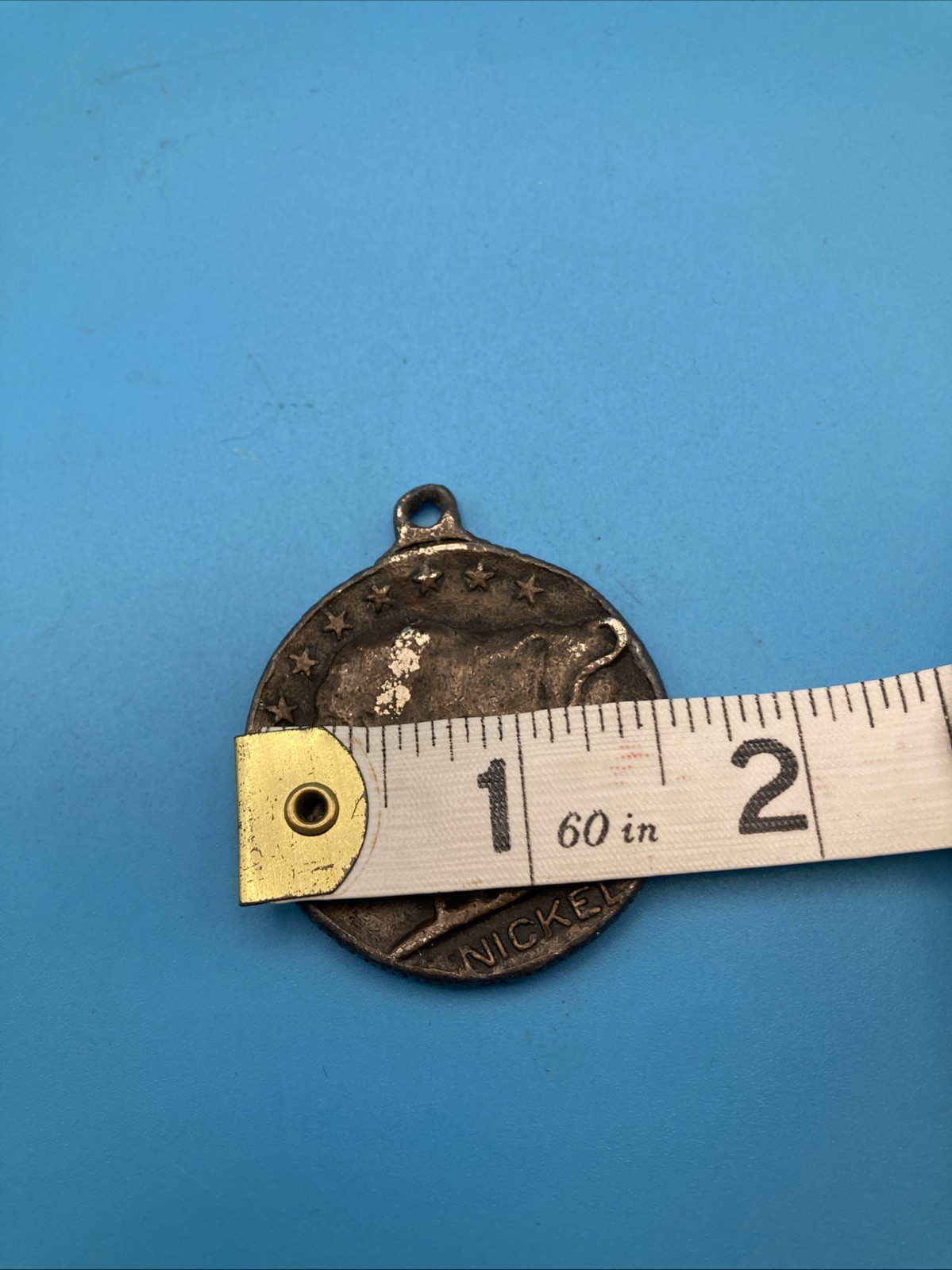 Vintage Indian Head Penny Buffalo Nickel Pendant or Keychain 1877 1.5″