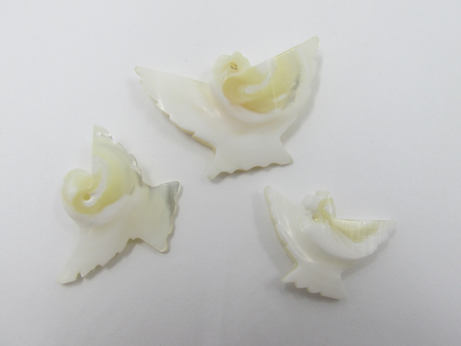 Vintage Mother of Pearl Carved Dove Bead Charms Jewelry Artisan Made