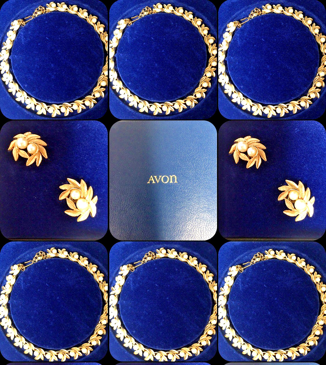 1971 VTG Avon Evening Creation Flower Simulated Pearl Necklace Earrings Box Set