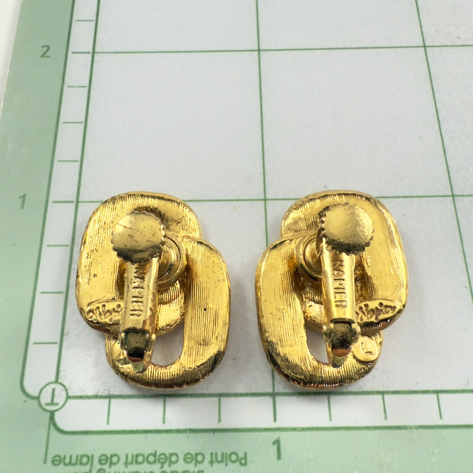 Vintage NAPIER Signed Double Gold Tone Chain Link Adjustable Clip on Earrings