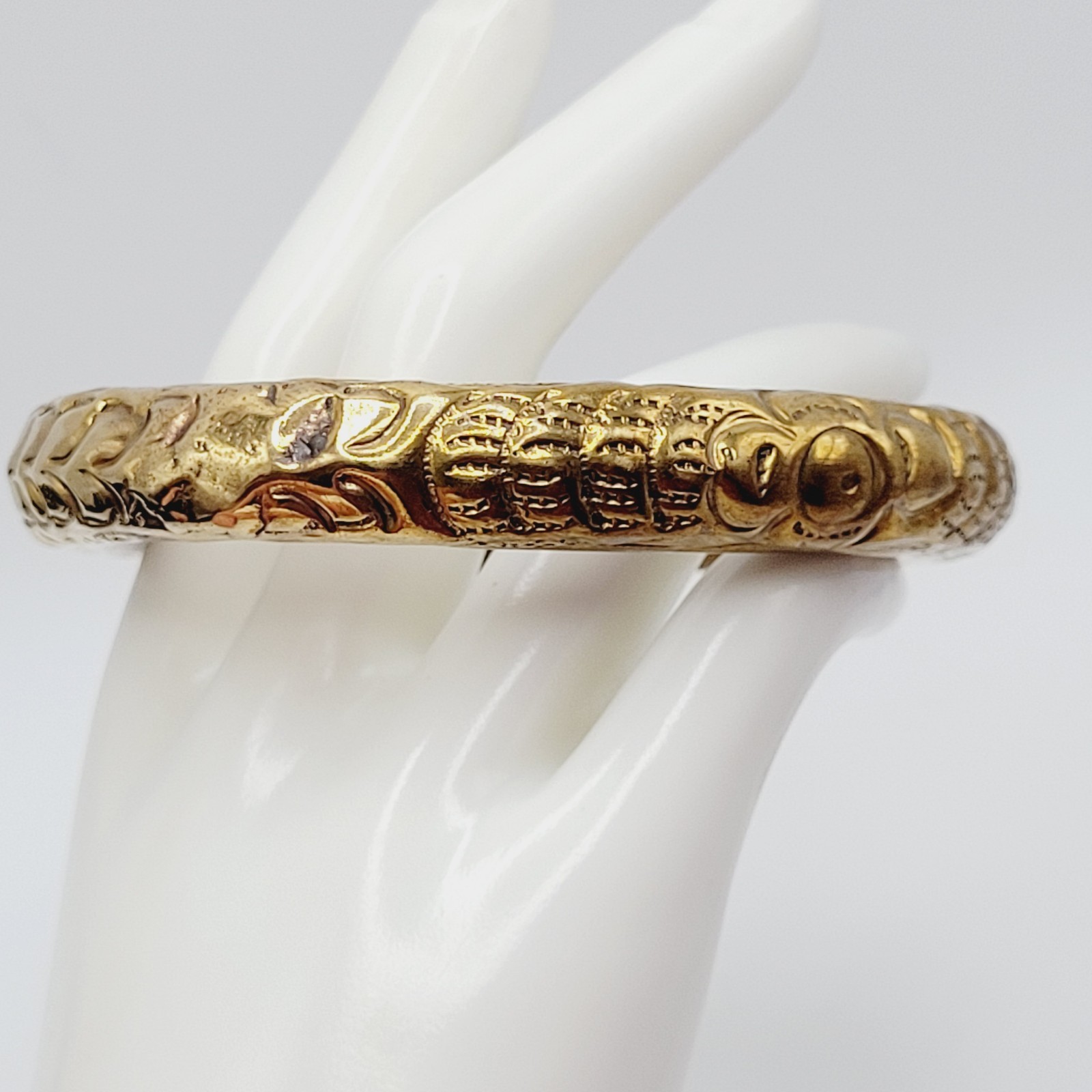 Chinese Wedding Chime Bangle Brass Repousse Chased Hollow Vintage Bracelet