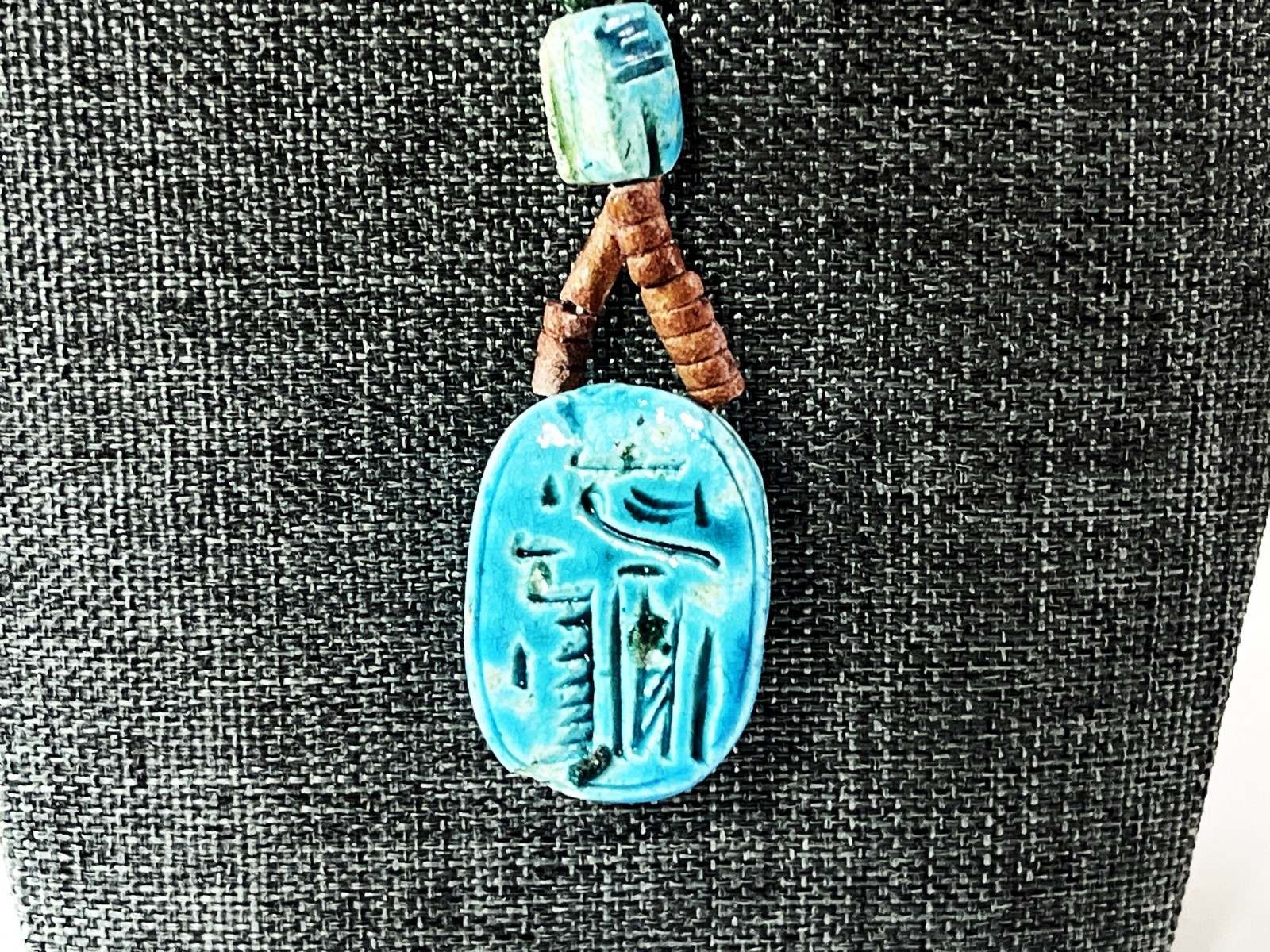 Vintage Egyptian Scarabs & Mummy Beads Necklace. 30″ Long
