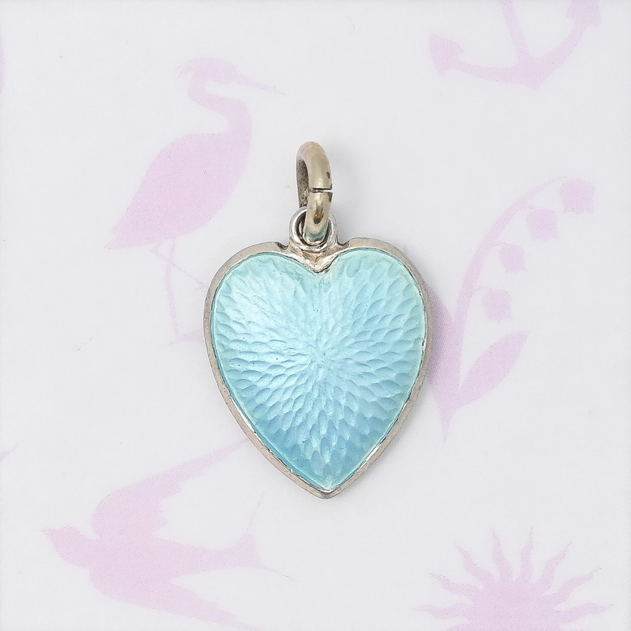 Antique Victorian HEART Guilloche Blue Enamel Sterling Silver Charm Pendant