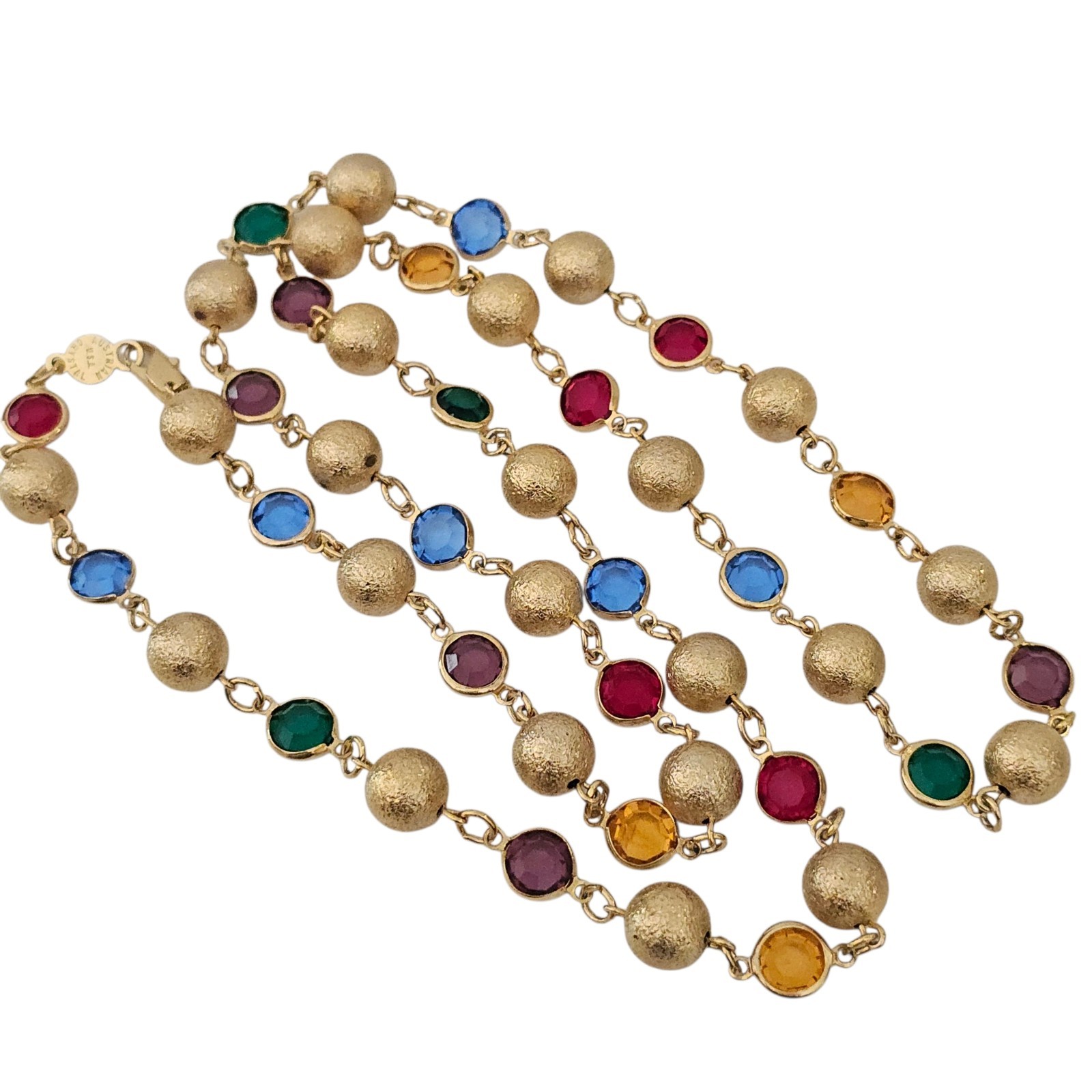 Vintage Necklace USA Austrian Crystal Faceted Chicklet Beads 36″ Gold Jewel Tone