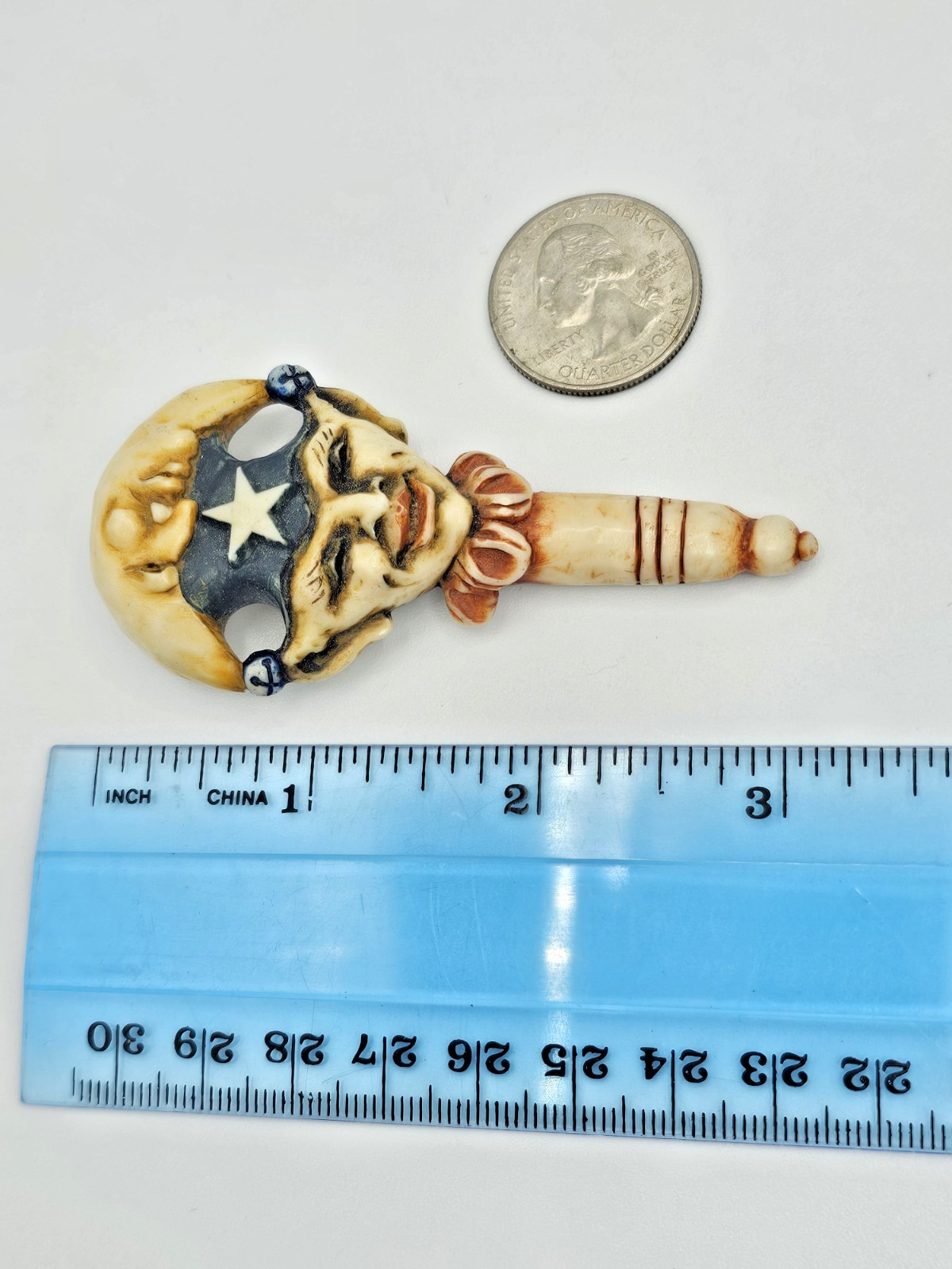 Oddity Jester Brooch Vtg Harlequin Carnivalesque Whimsical Celestial Pin SM140