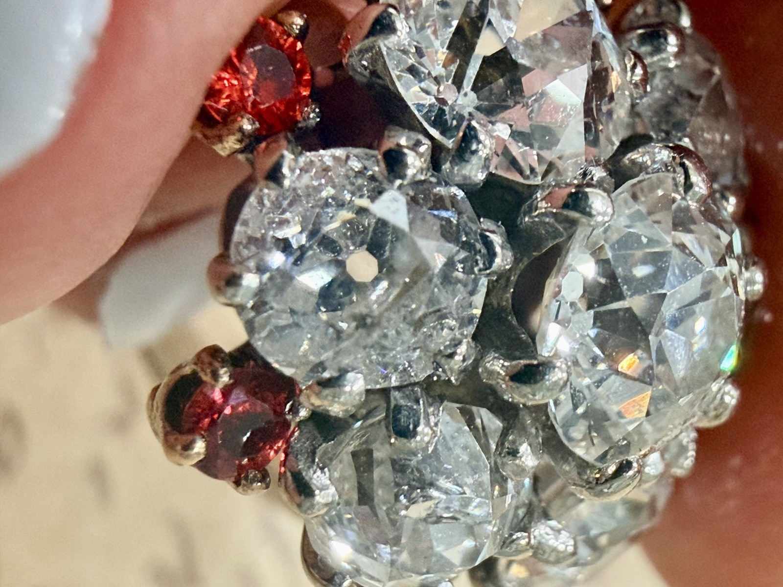 Rare Edwardian 4.43ct Old European Mine Cut Diamond Orange Sapphire Cluster Ring