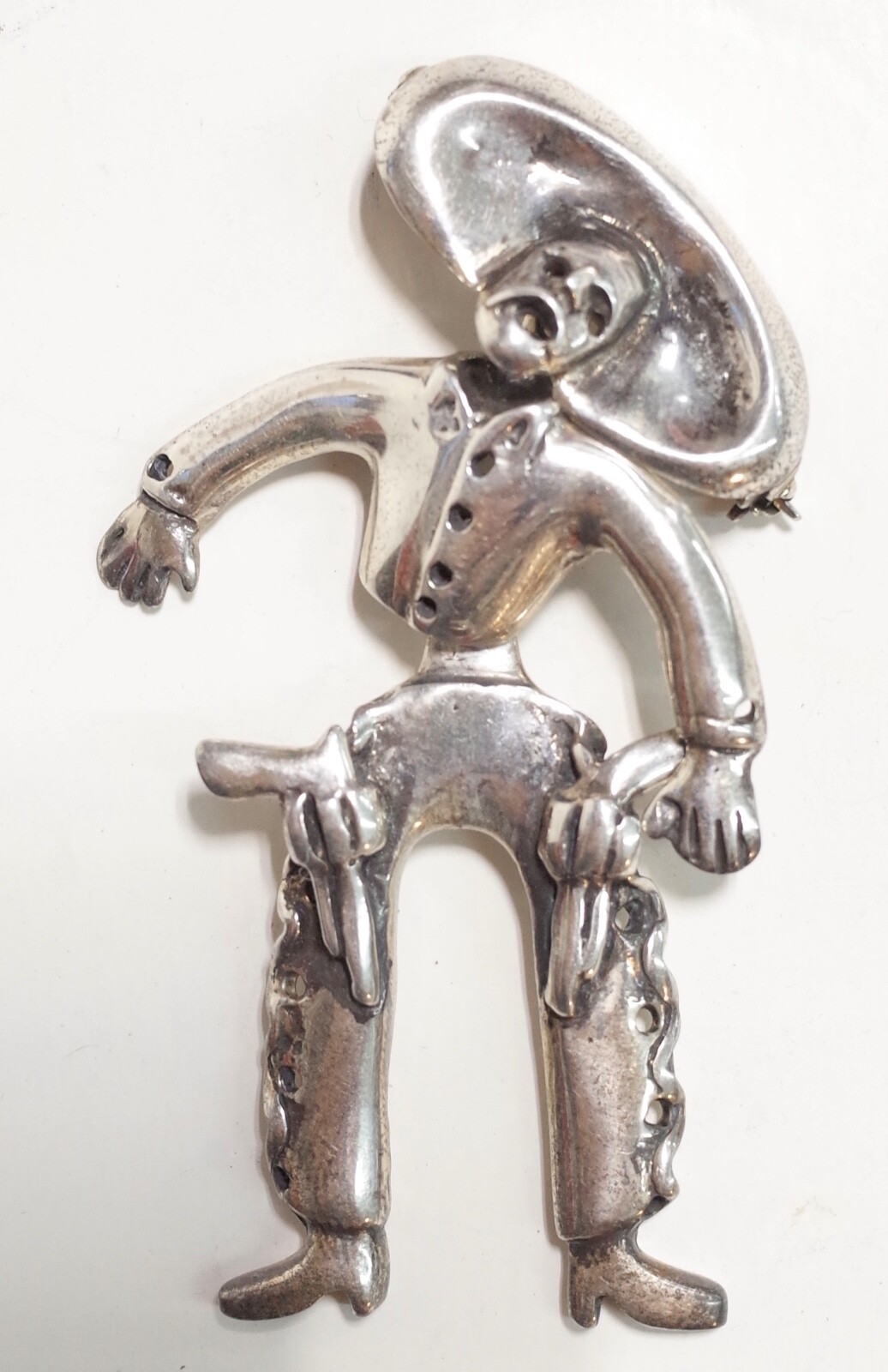 Emilia Mimi Los Castillo .950 Silver Mariachi Vaquero Cowboy BROOCH Taxco Mexico