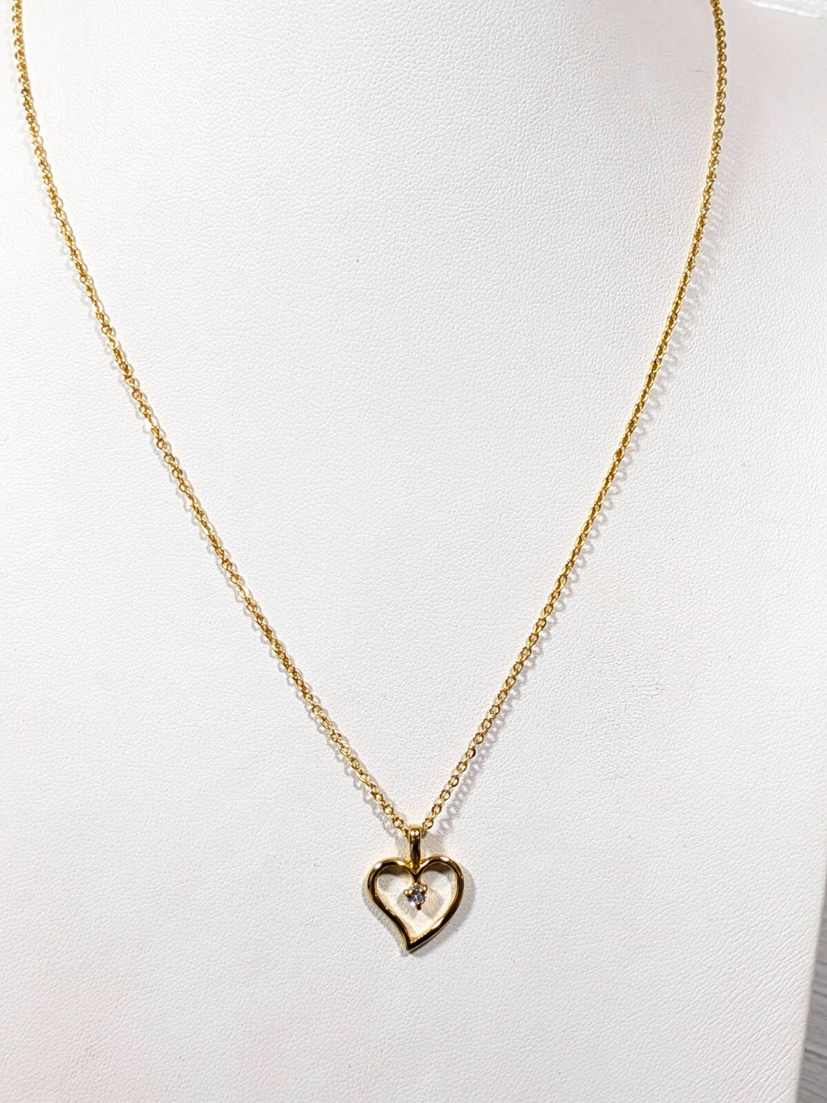 Vintage Gold Tone Clear Birthstone Rhinestone Heart Pendant Necklace 17.5 in