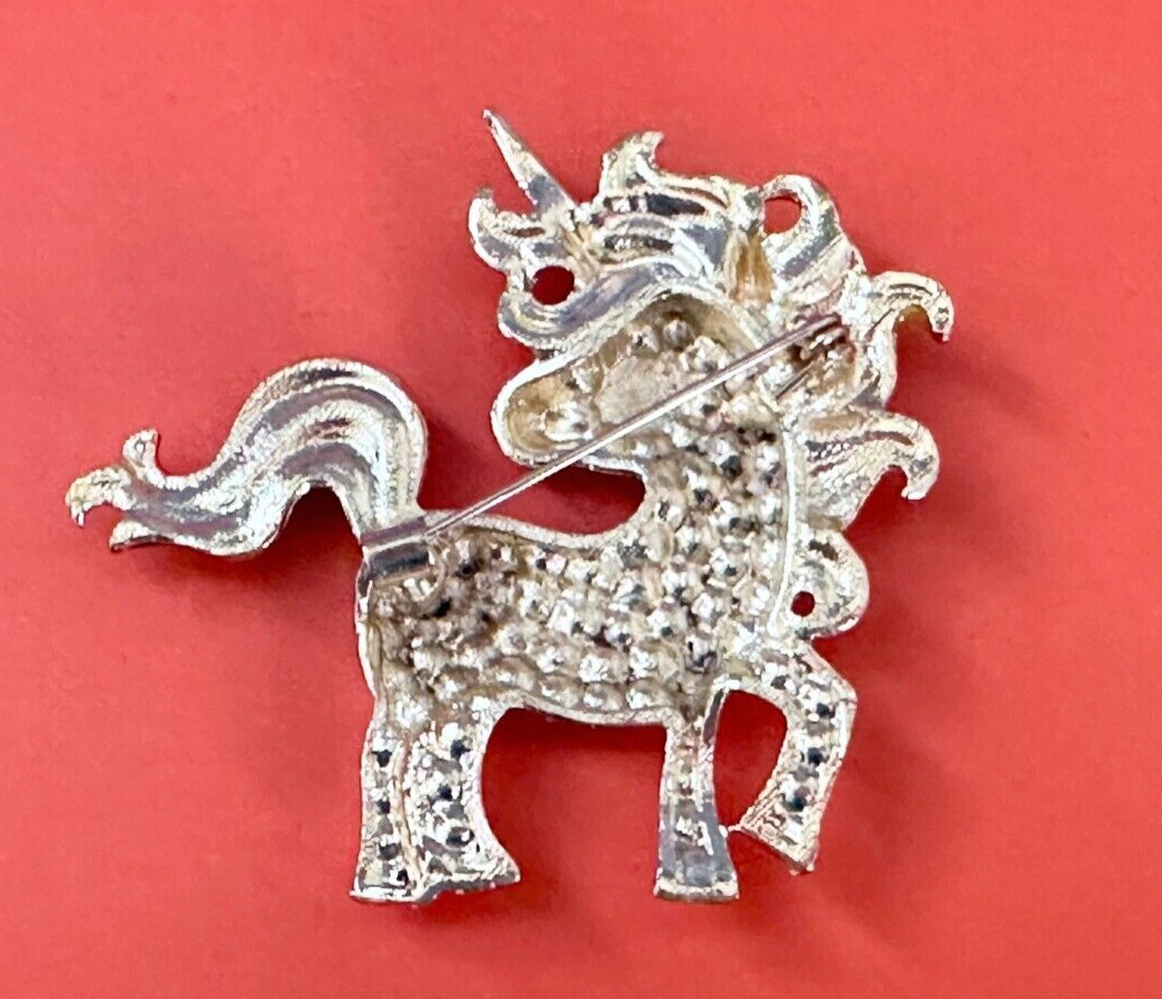Gold Tone Unicorn With Rhinestones & Rainbow Colors Enamel Brooch