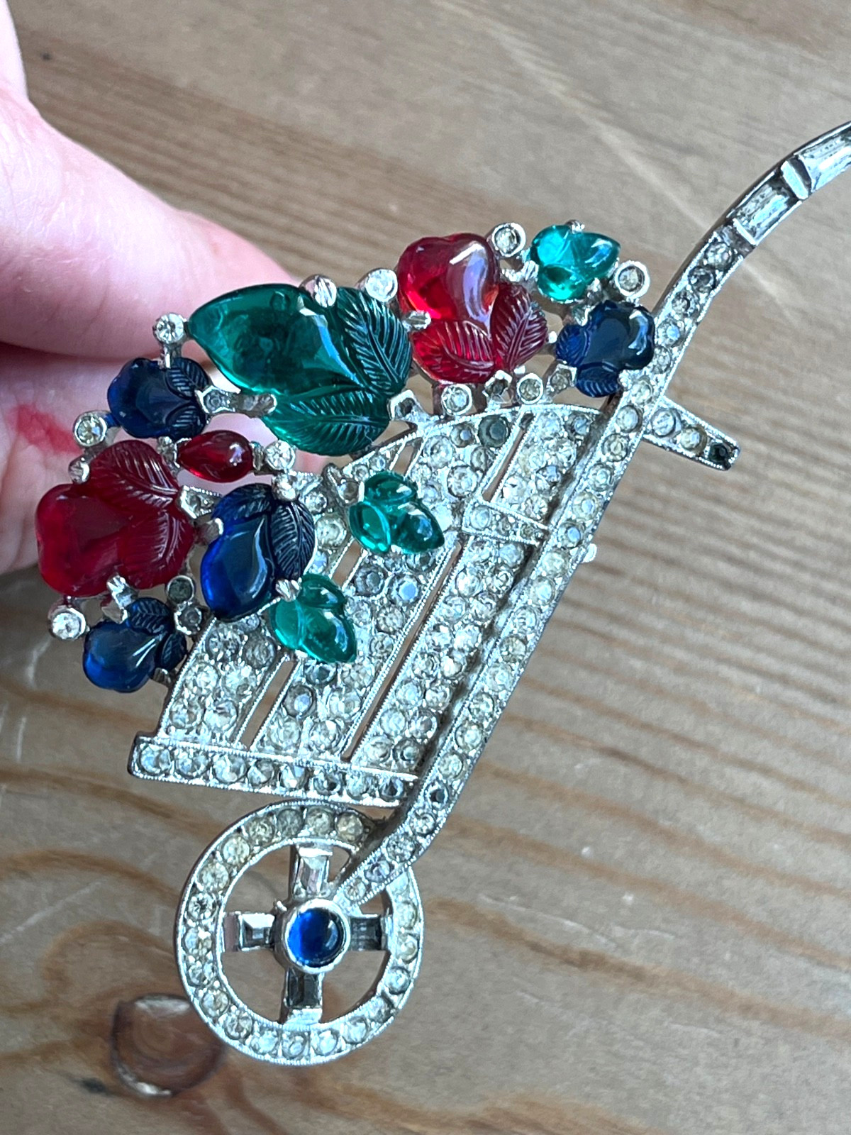 Crown Trifari Fruit Salad Flower Wheelbarrow Brooch Clip Alfred Philippe Deco